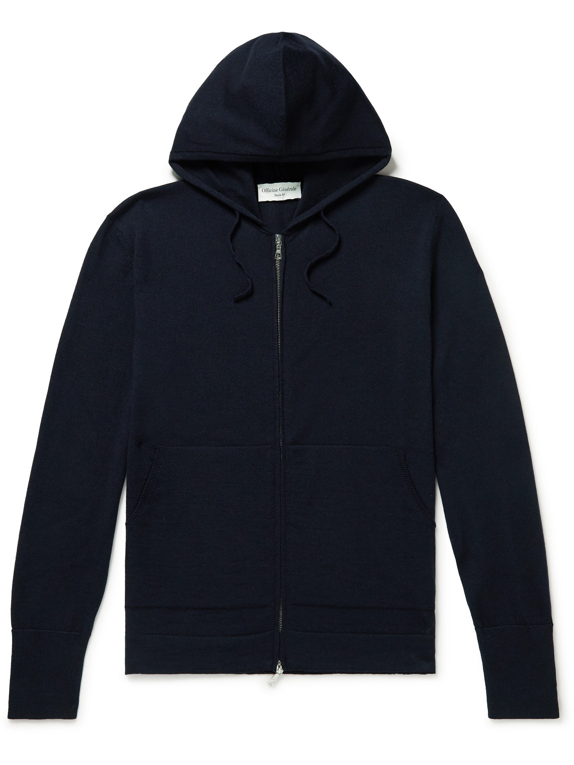 Officine Generale Merino Wool Zip-up Hoodie In Blue