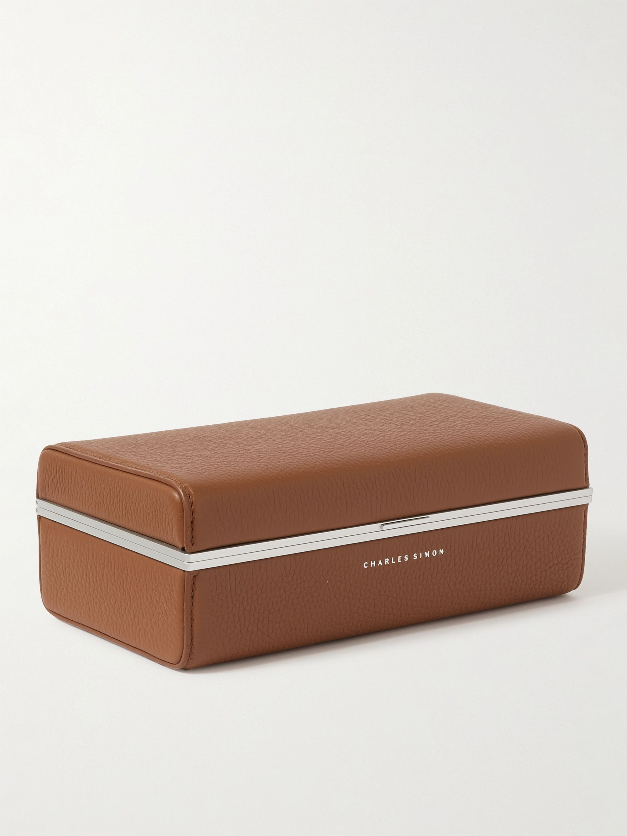CHARLES SIMON Eaton Full-Grain Leather Three-Piece Travel Watch Case