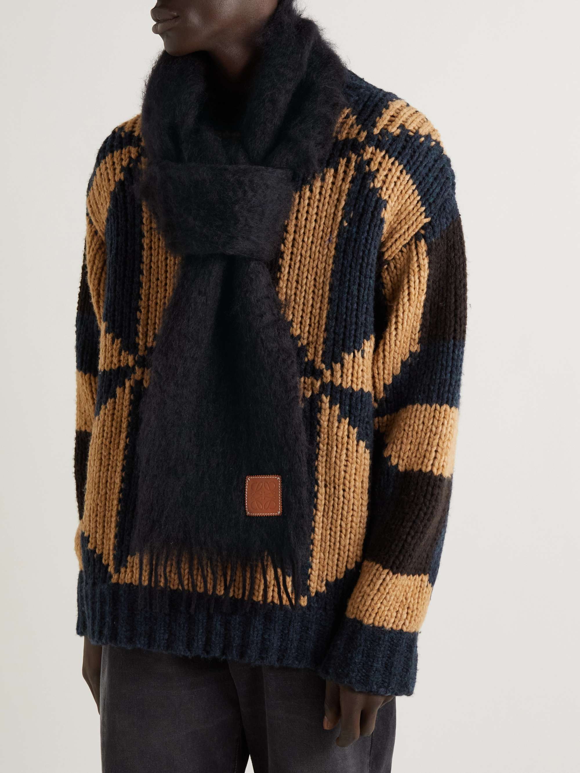 LOEWE Logo-Appliquéd Fringed Mohair-Blend Scarf