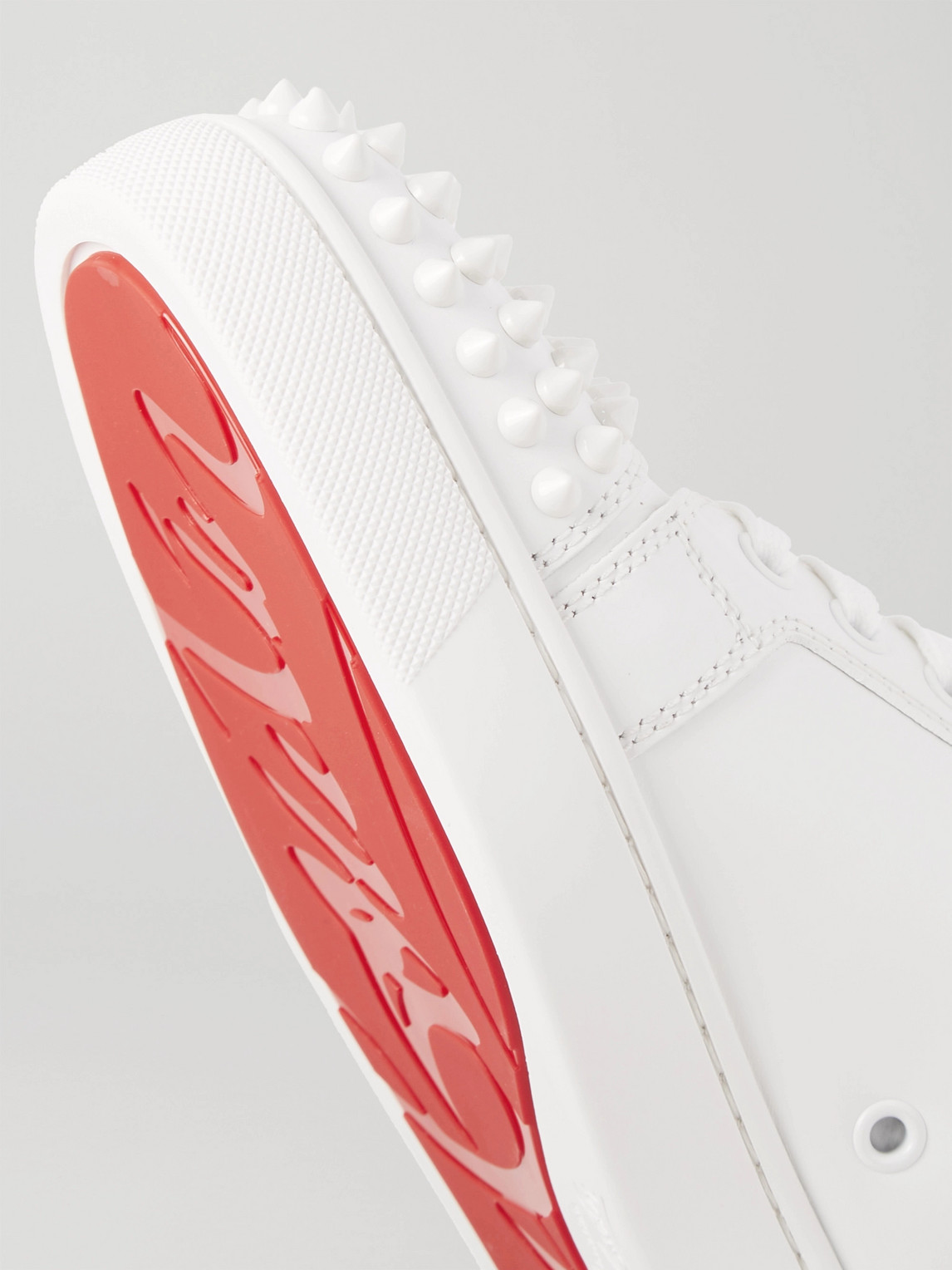 Shop Christian Louboutin Louis Junior Spikes Cap-toe Leather Sneakers In White