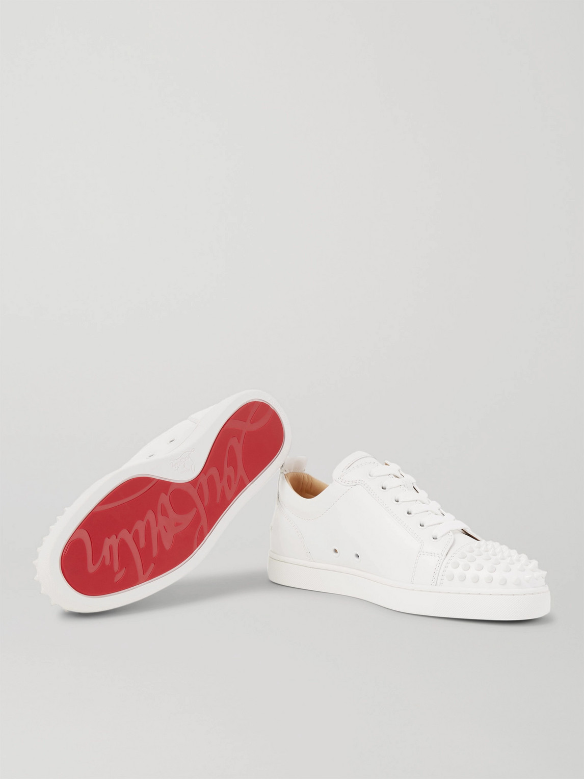 Shop Christian Louboutin Louis Junior Spikes Cap-toe Leather Sneakers In White