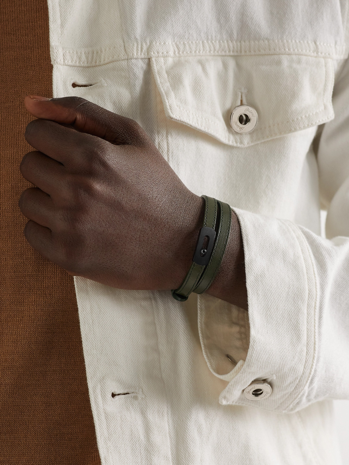 Shop Messika My Move Dlc-coated, Diamond And Leather Bracelet In Green