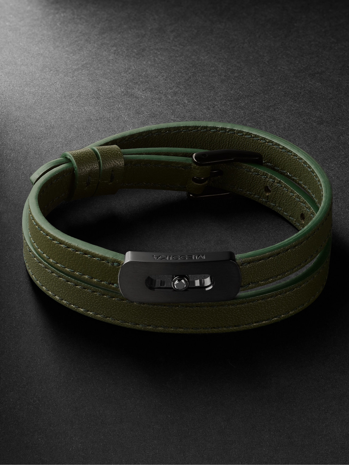 Messika My Move Dlc-coated, Diamond And Leather Bracelet In Green
