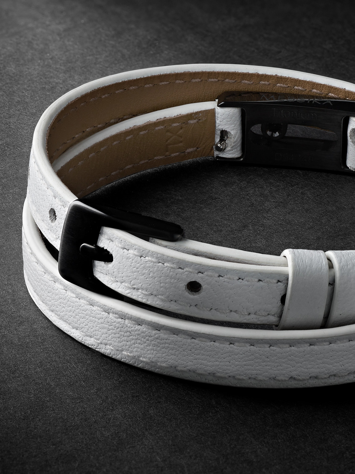 Shop Messika Dlc-coated Titanium And Leather Bracelet In White