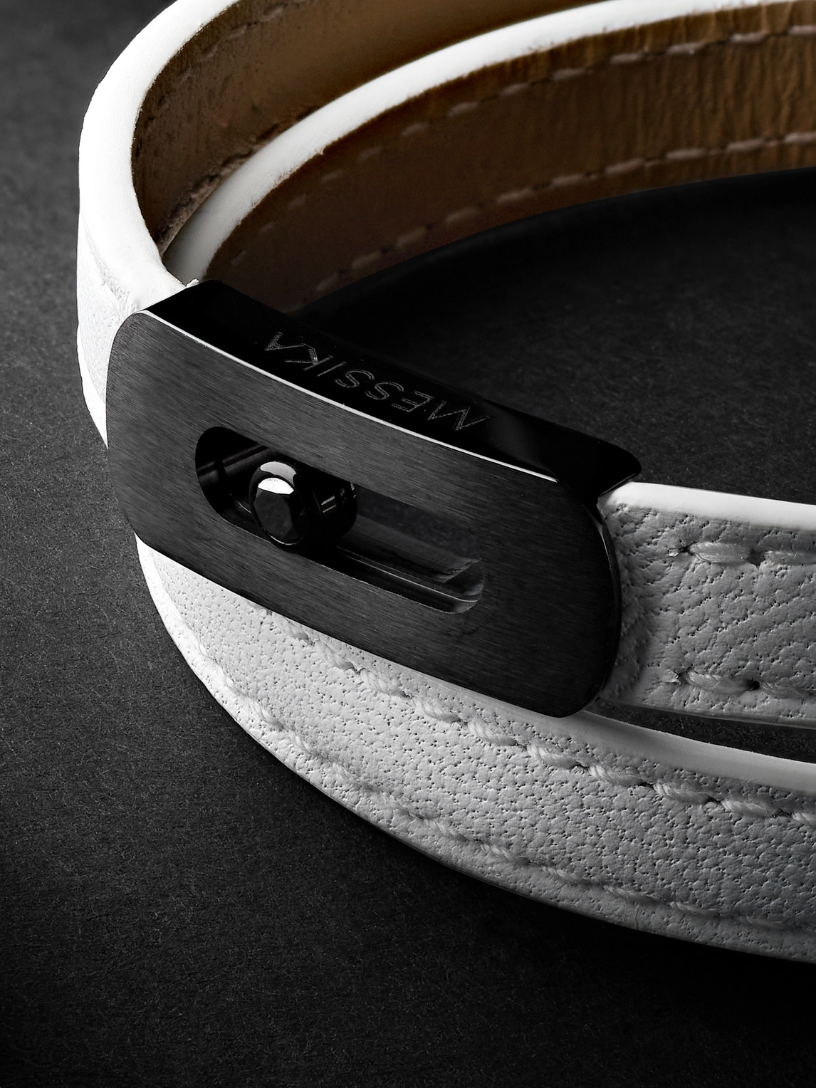 Shop Messika Dlc-coated Titanium And Leather Bracelet In White