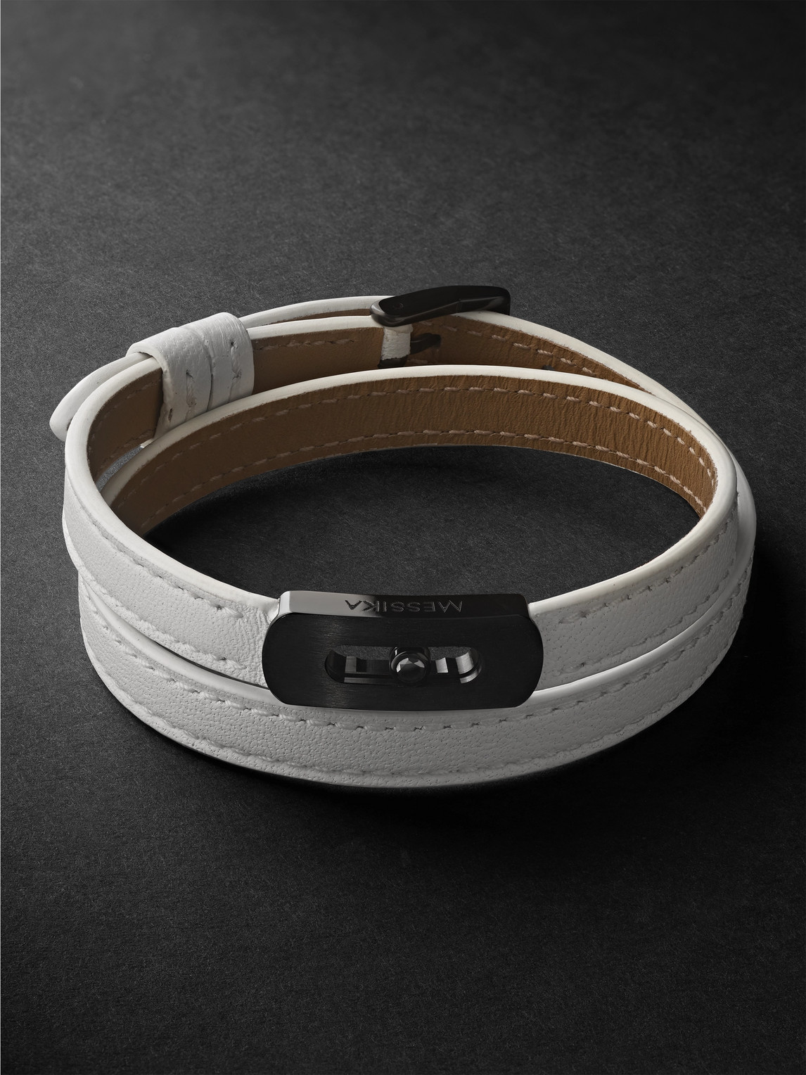 Messika Dlc-coated Titanium And Leather Bracelet In White