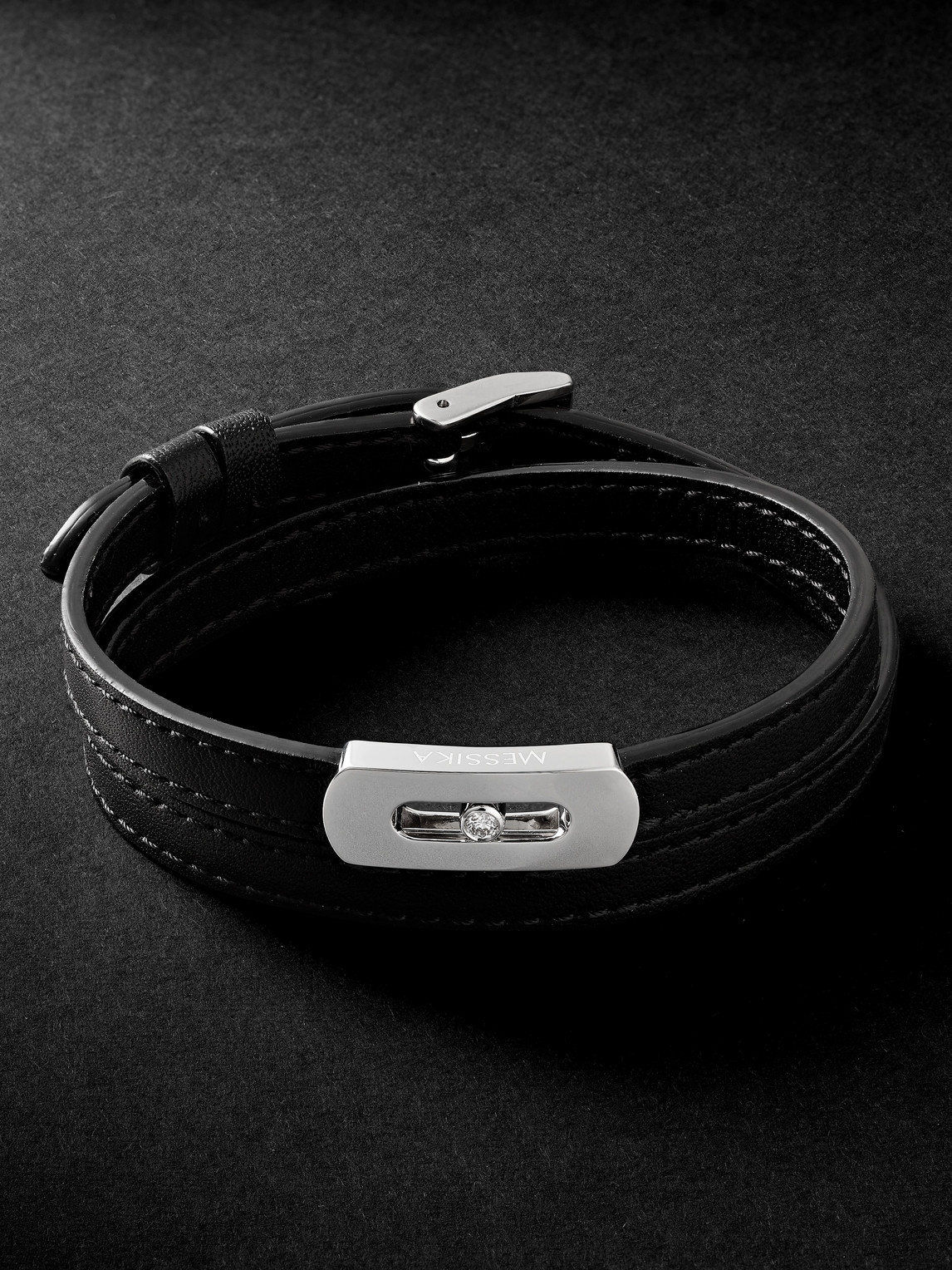 Messika My Move White Gold, Diamond And Leather Bracelet In Black