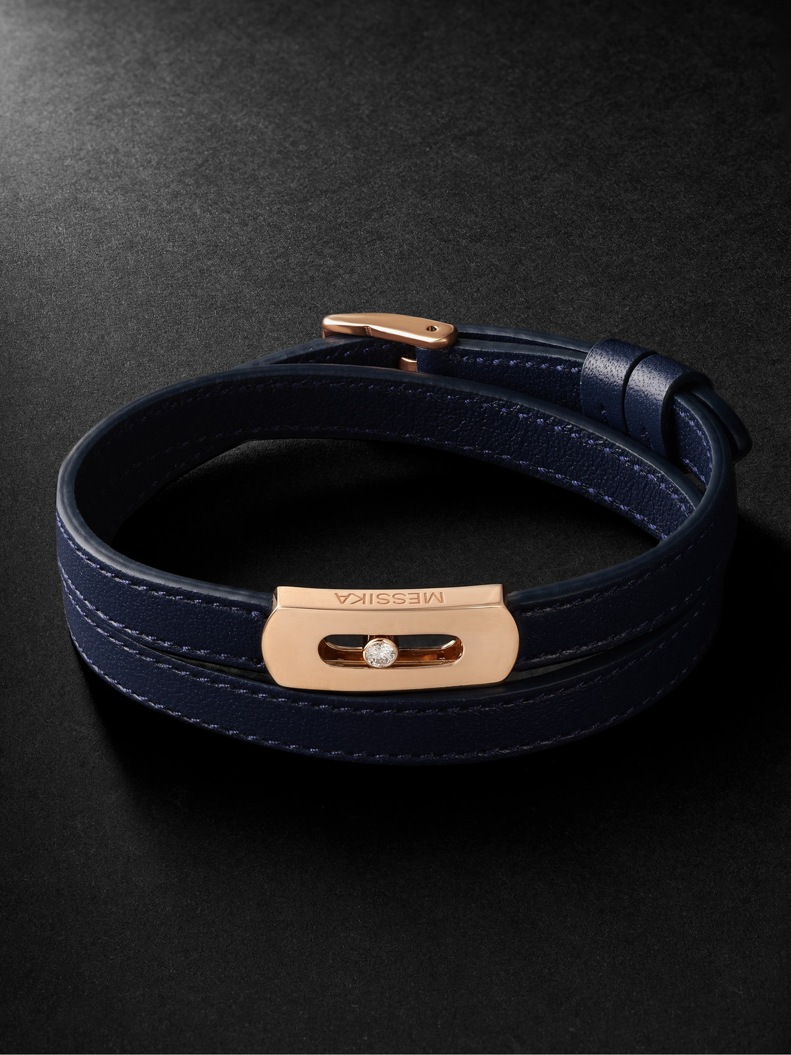 Messika My Move Rose Gold, Diamond And Leather Bracelet In Blue
