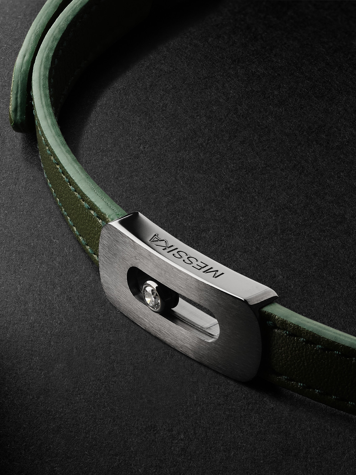  Messika - My Move Graphite Titanium, Diamond And Leather Bracelet - Men - Green - Xl 