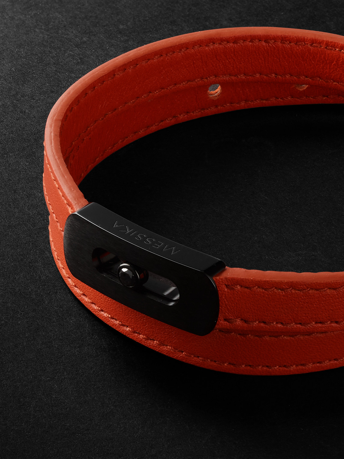 Shop Messika My Move Dlc-coated, Diamond And Leather Bracelet In Orange