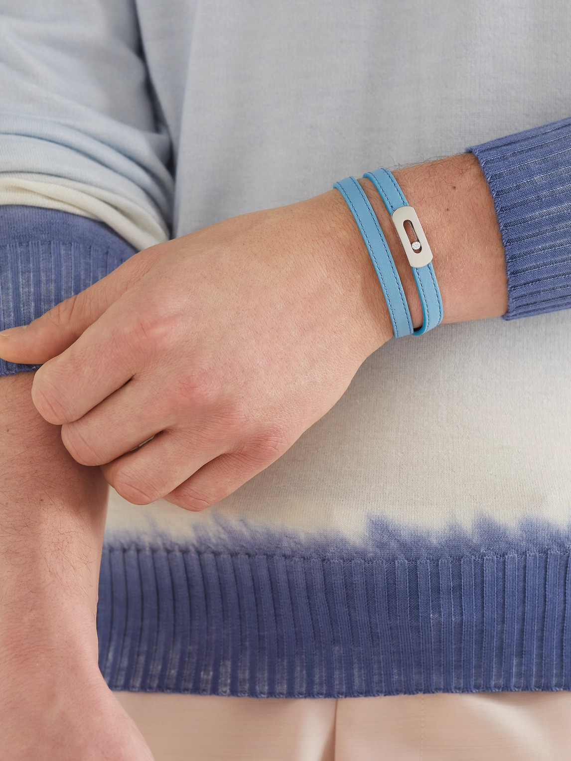 Shop Messika My Move White Gold, Diamond And Leather Bracelet In Blue