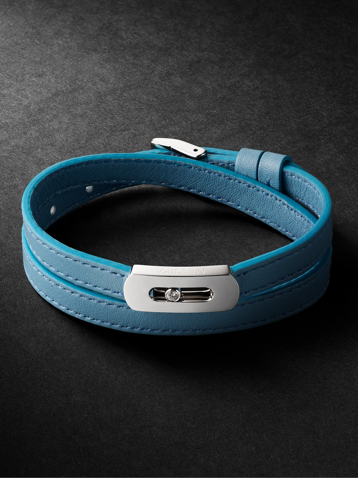 Messika My Move White Gold, Diamond And Leather Bracelet In Blue