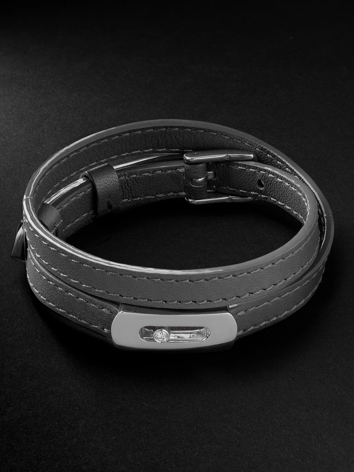Messika My Move White Gold, Diamond And Leather Bracelet In Black