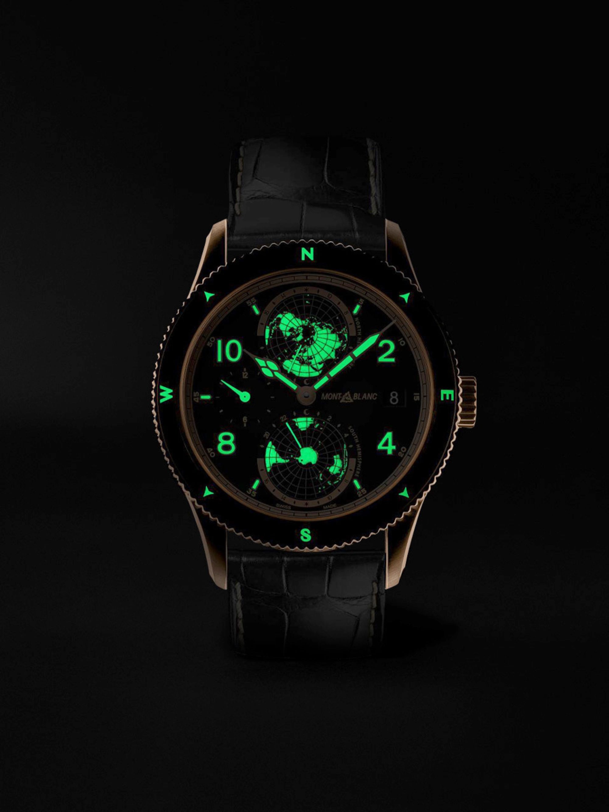 MONTBLANC 1858 Geosphere Limited Edition Automatic 42mm 18-Karat Rose Gold and Alligator Watch, Ref. No. 128255