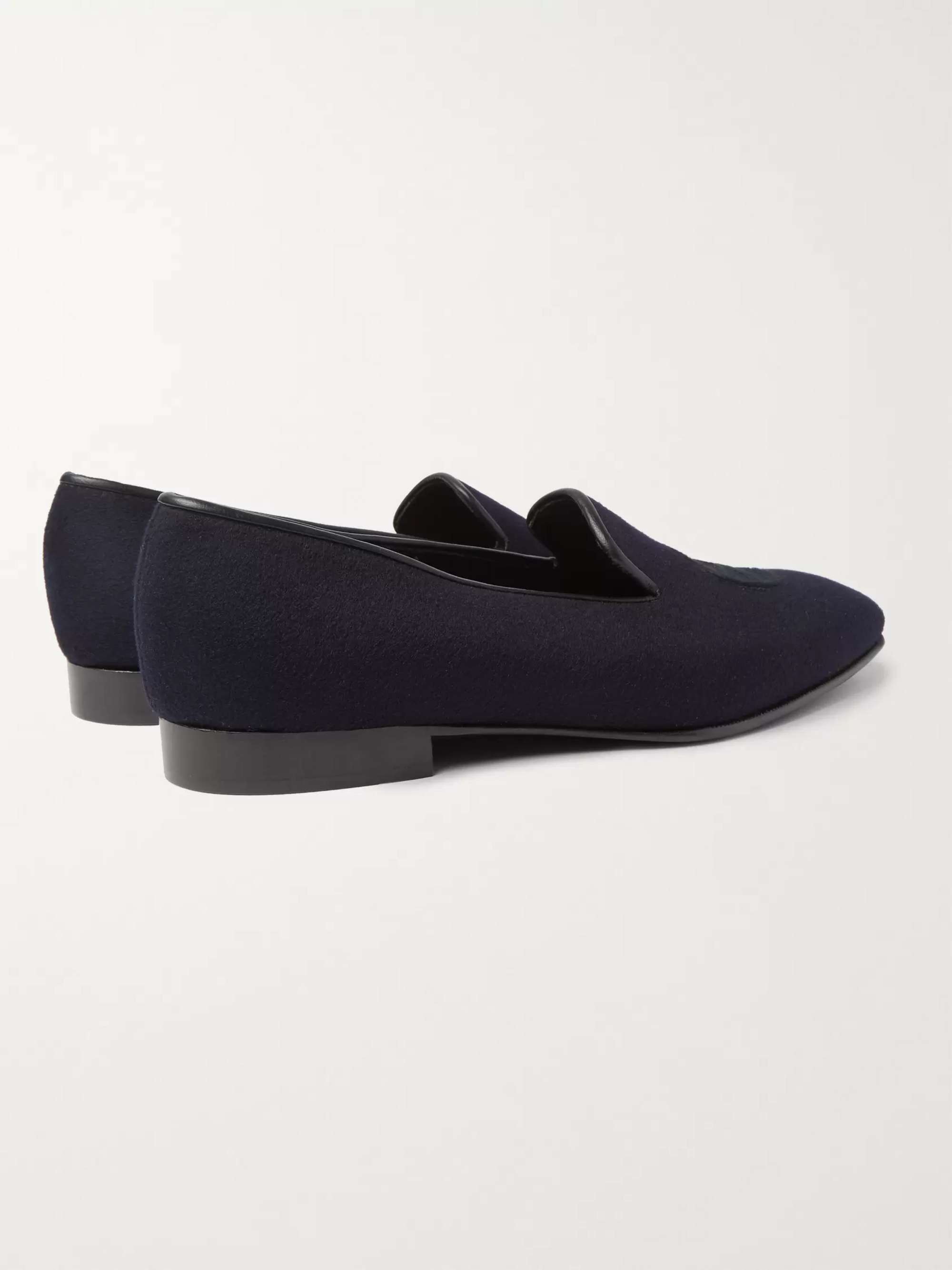 KINGSMAN + George Cleverley Windsor Leather-Trimmed Embroidered Cashmere Slippers