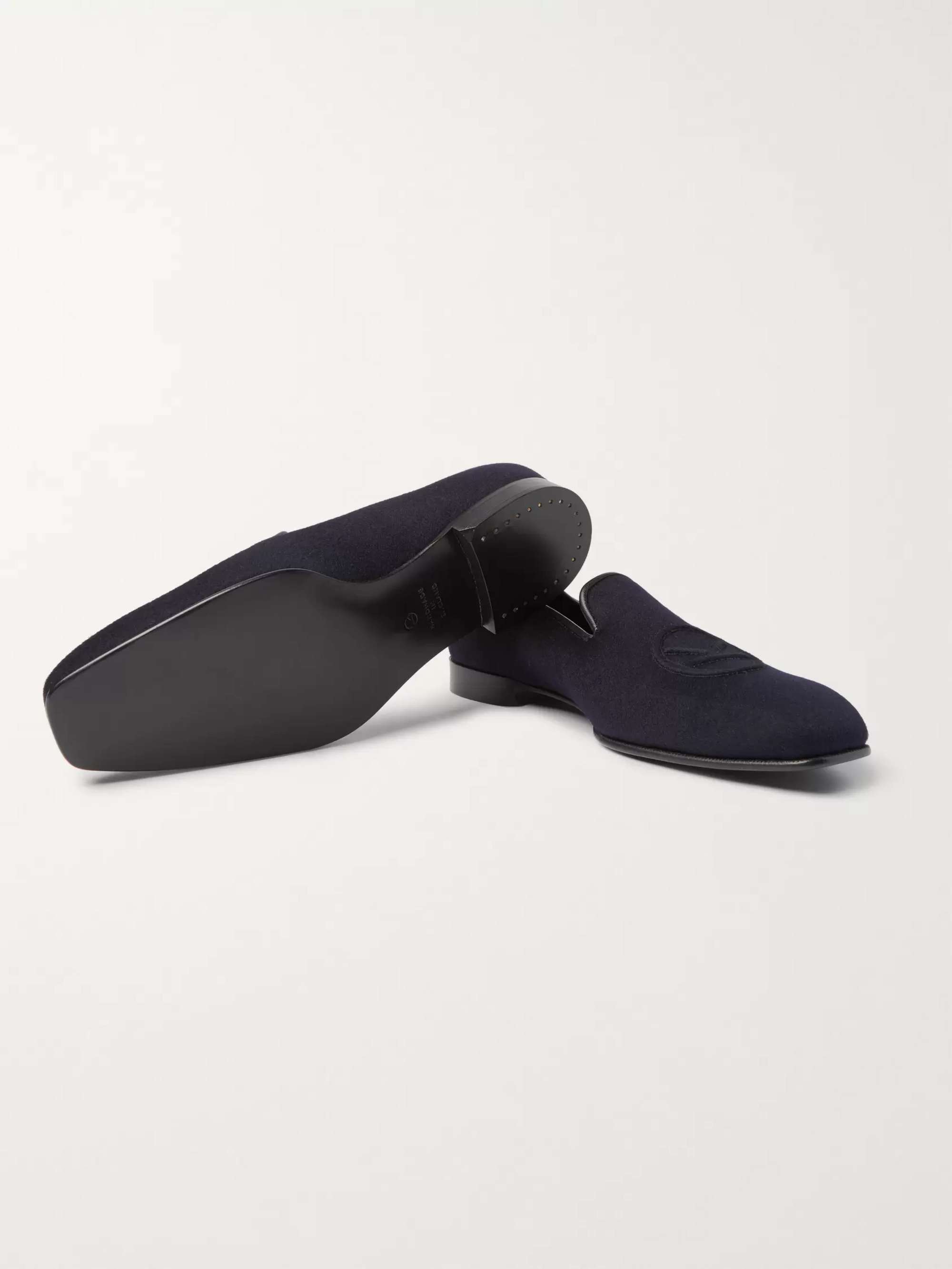 KINGSMAN + George Cleverley Windsor Leather-Trimmed Embroidered Cashmere Slippers