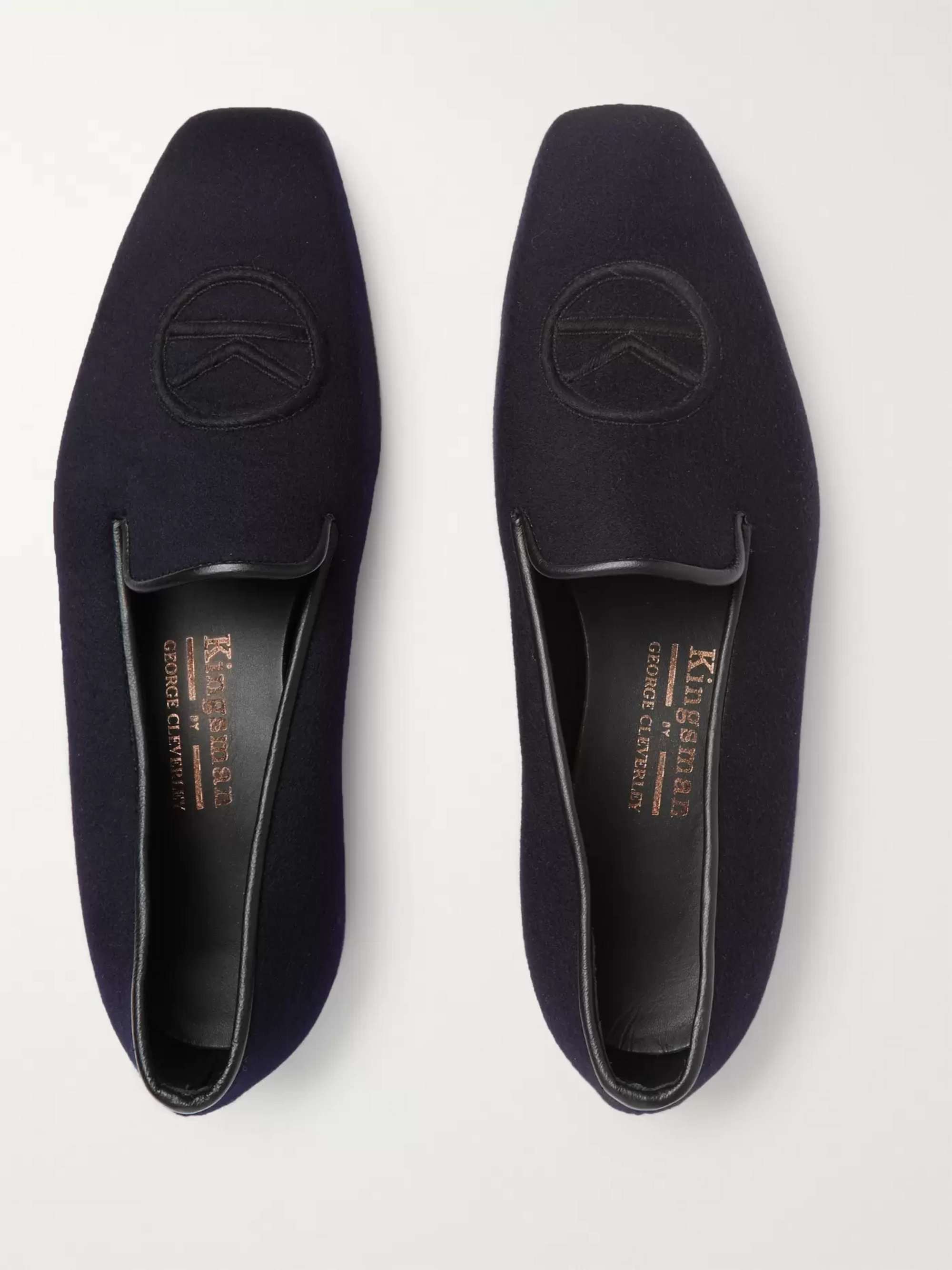 KINGSMAN + George Cleverley Windsor Leather-Trimmed Embroidered Cashmere Slippers