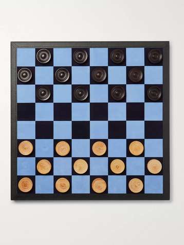 Smythson black Leather Roll-Up Chess Set