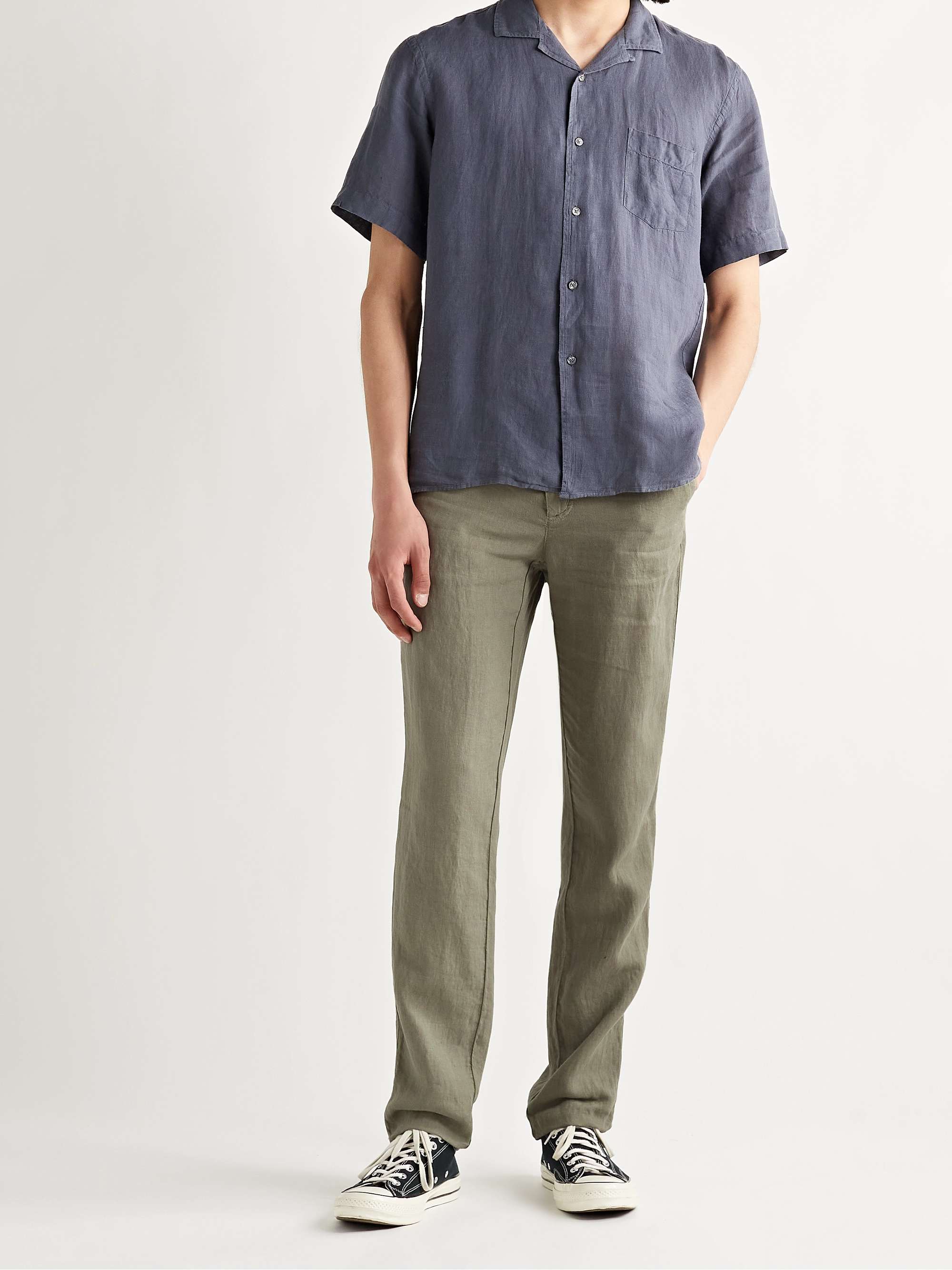 HARTFORD Troy Slim-Fit Linen-Chambray Drawstring Trousers