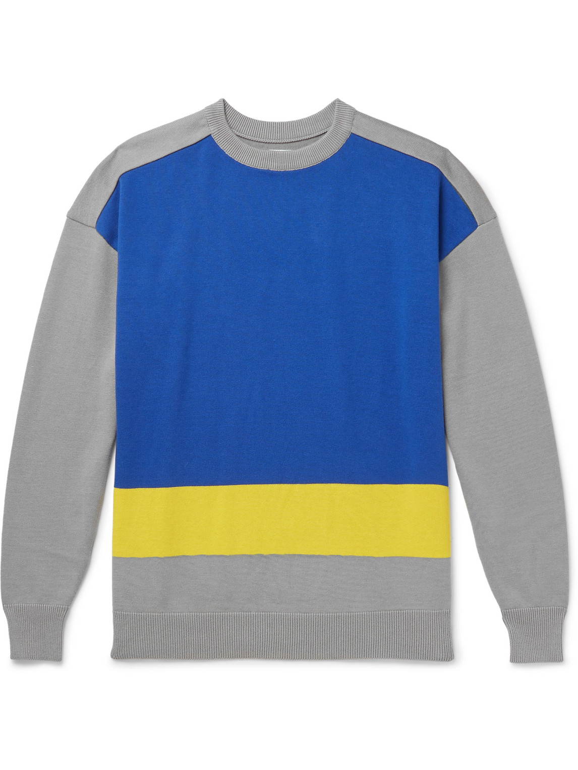 ALOYE - Colour-Block Cotton Sweater - Men - Gray - L