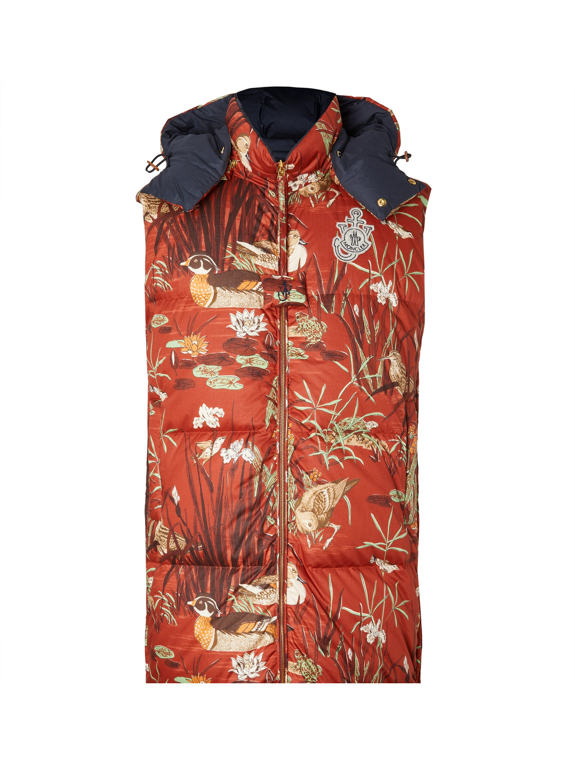 Shop Moncler Genius 1 Moncler Jw Anderson Battersea Reversible Logo-appliquéd Printed Cotton Gilet In Red