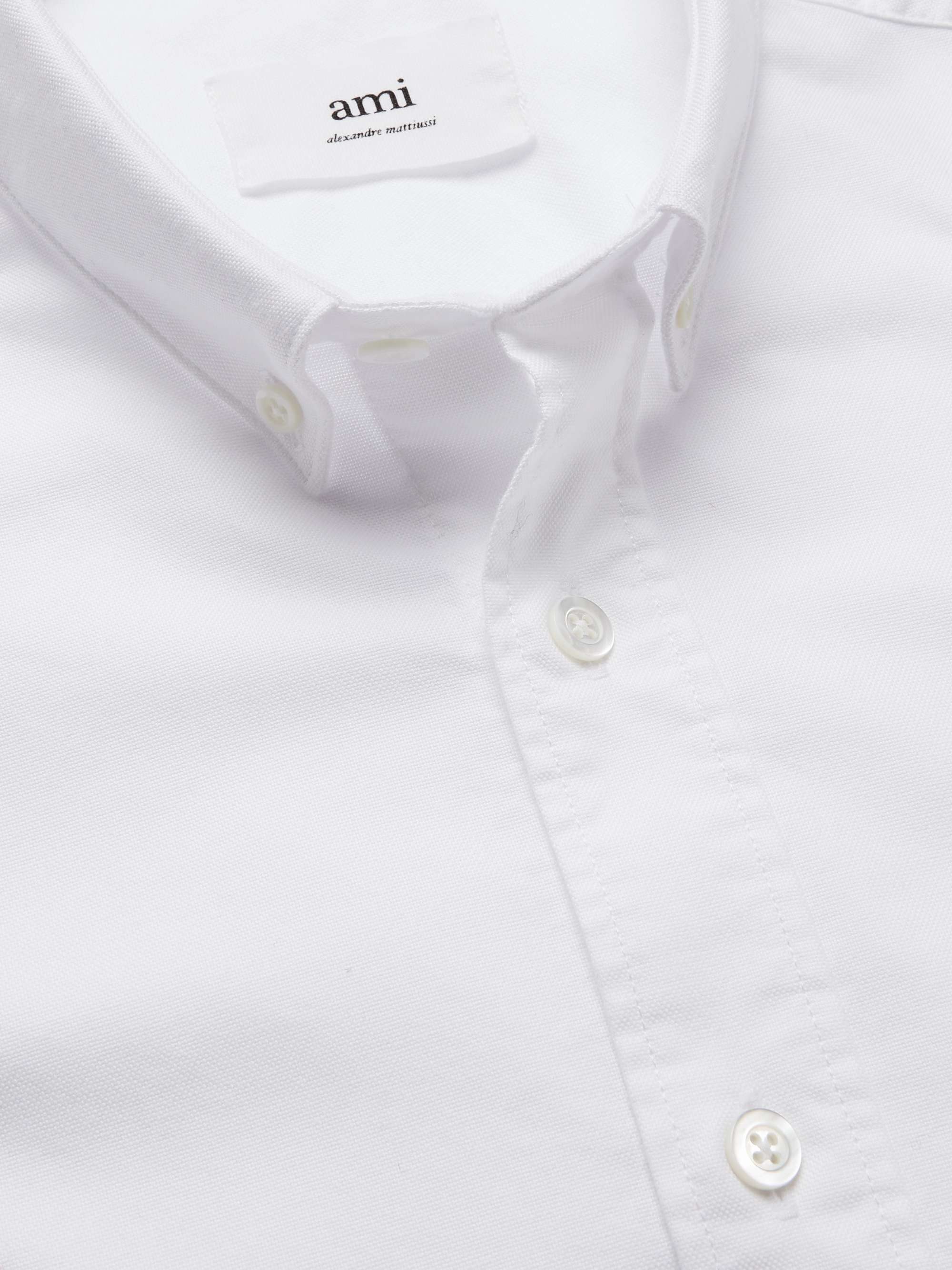 AMI PARIS Button-Down Collar Logo-Embroidered Cotton Oxford Shirt
