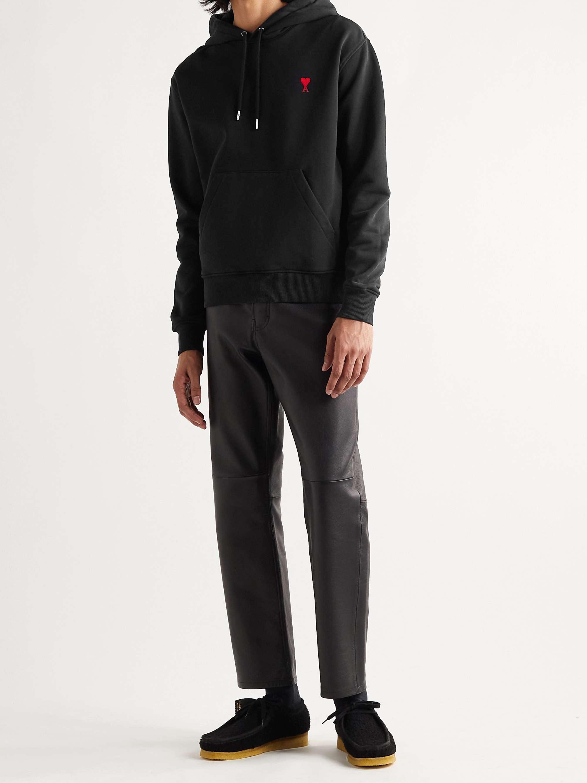 AMI PARIS Logo-Embroidered Loopback Cotton-Jersey Hoodie