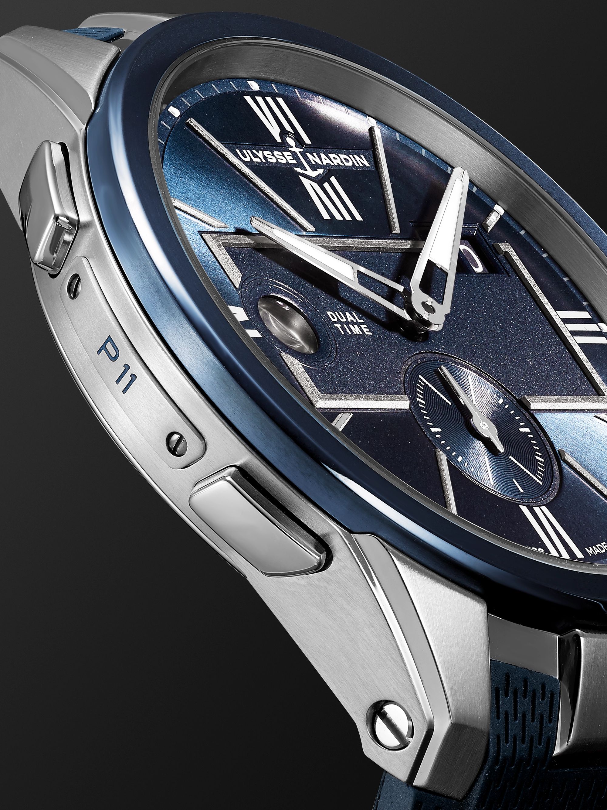 ULYSSE NARDIN Dual Time Automatic 42mm Stainless Steel and Rubber Watch, Ref. No. 243-20-3/43