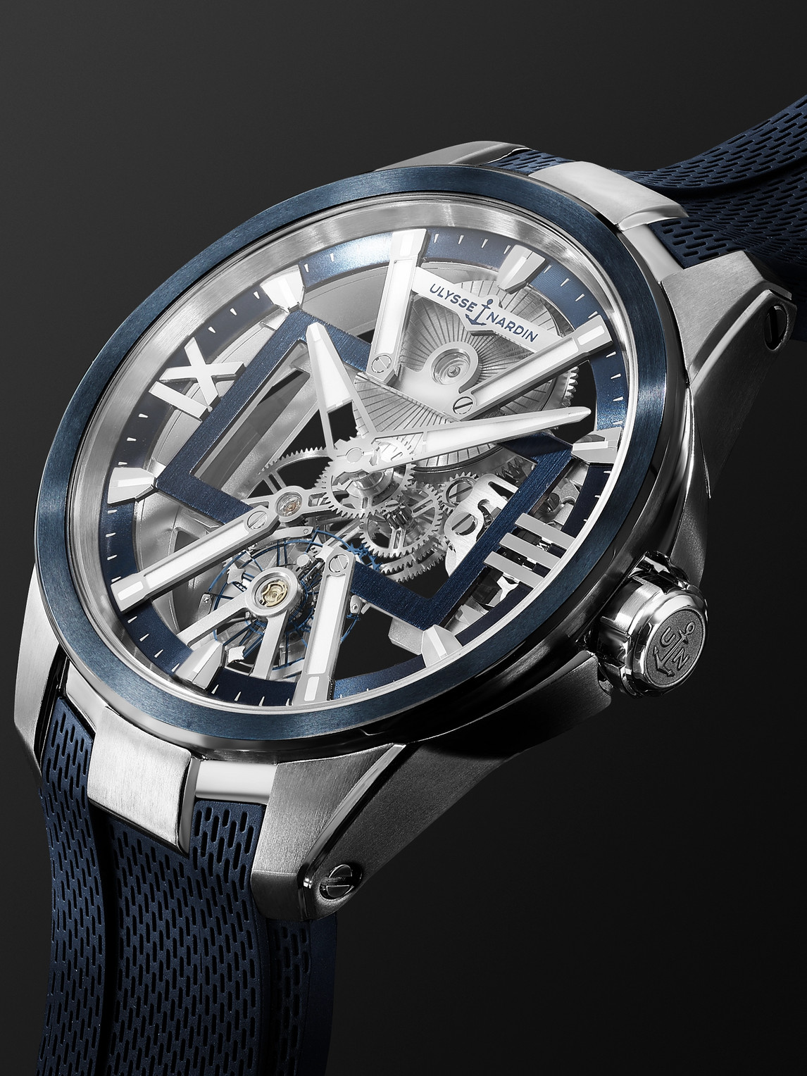 Shop Ulysse Nardin Skeleton X Hand-wound 42mm Titanium And Rubber Watch In Blue