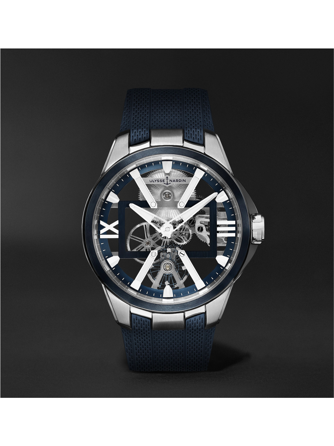 Ulysse Nardin Skeleton X Hand-wound 42mm Titanium And Rubber Watch In Blue