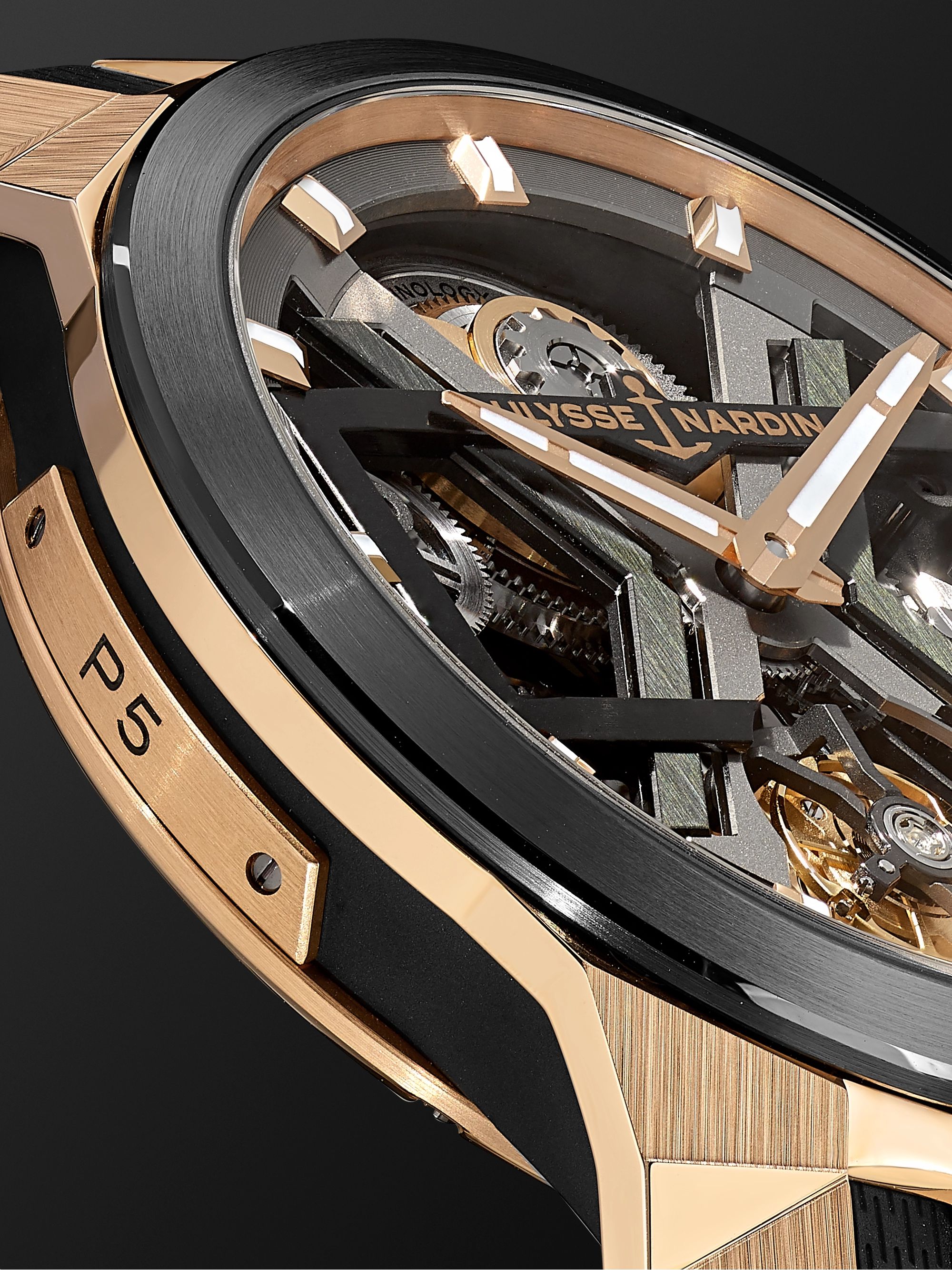 ULYSSE NARDIN Blast Automatic Tourbillon Skeleton 45mm 18-Karat Rose Gold, Titanium and Rubber Watch, Ref. No. 1725-400-3A/02
