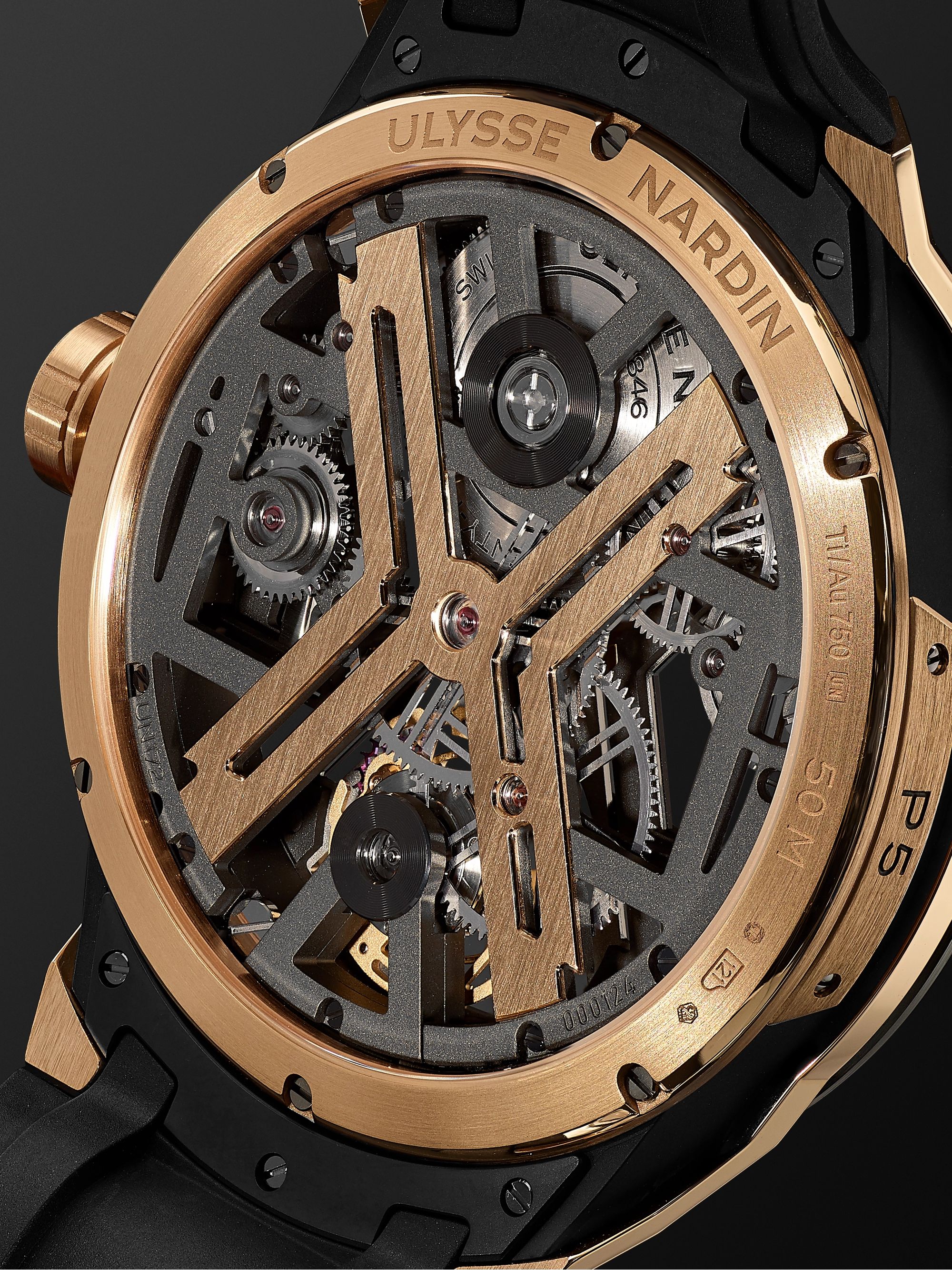 ULYSSE NARDIN Blast Automatic Tourbillon Skeleton 45mm 18-Karat Rose Gold, Titanium and Rubber Watch, Ref. No. 1725-400-3A/02
