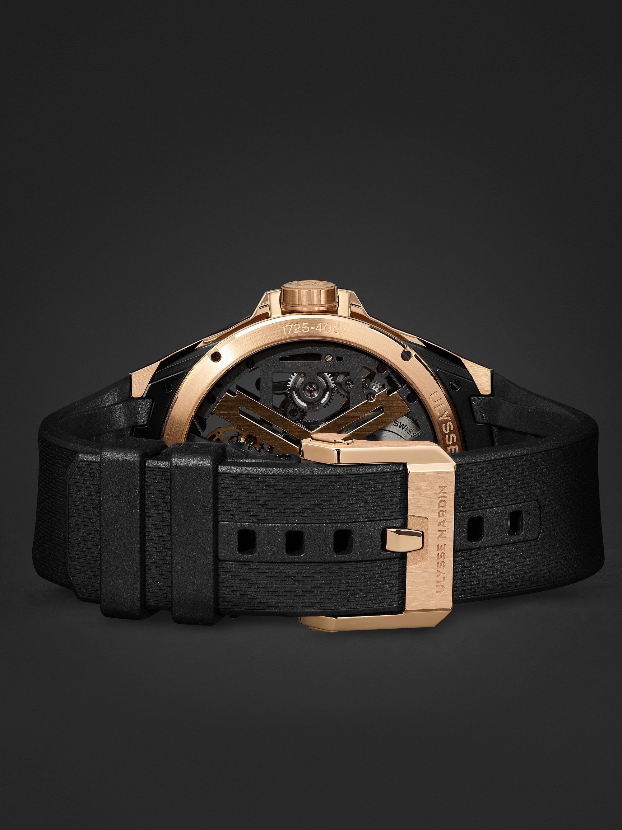 ULYSSE NARDIN Blast Automatic Tourbillon Skeleton 45mm 18-Karat Rose Gold, Titanium and Rubber Watch, Ref. No. 1725-400-3A/02