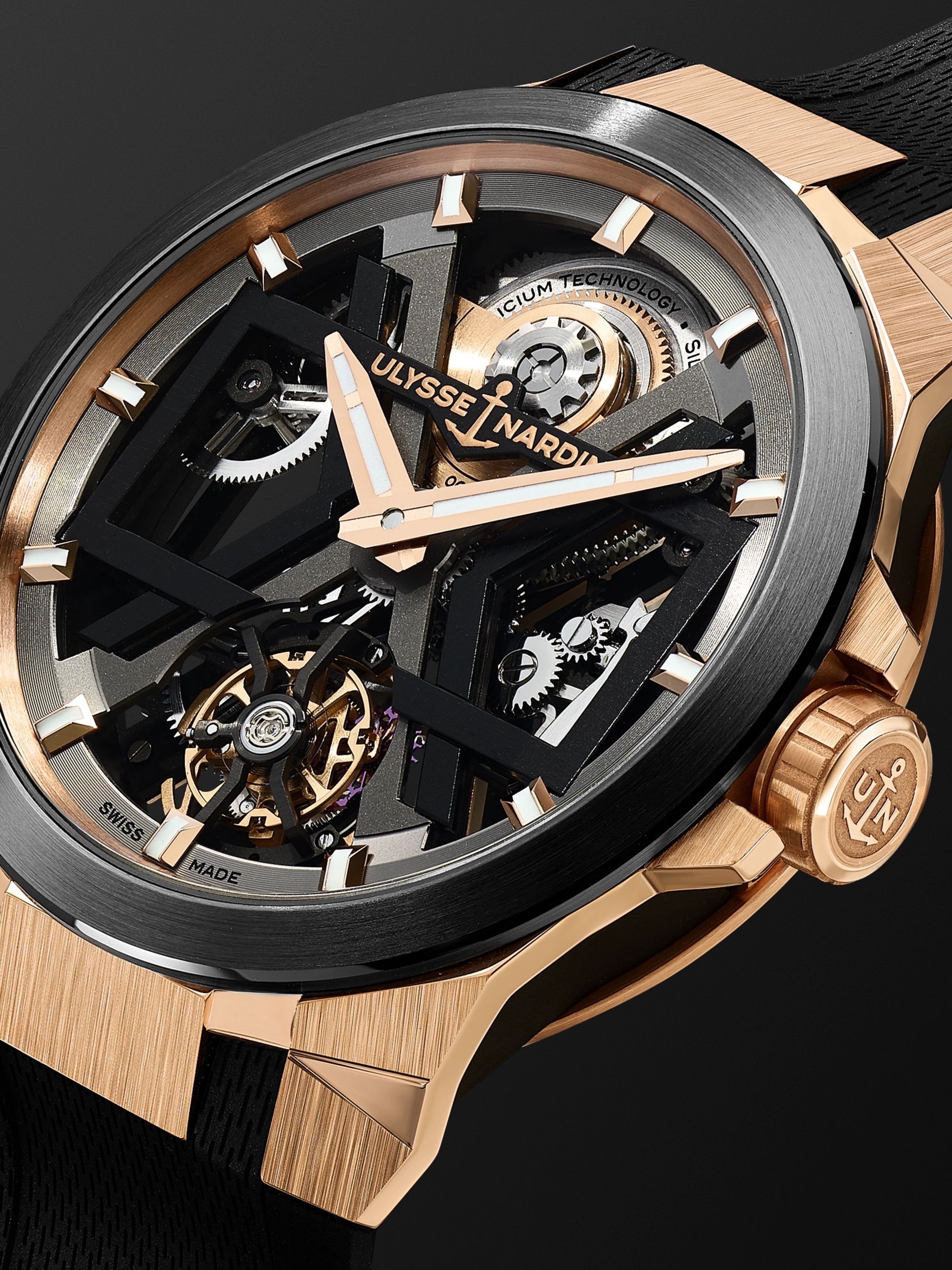 ULYSSE NARDIN Blast Automatic Tourbillon Skeleton 45mm 18-Karat Rose Gold, Titanium and Rubber Watch, Ref. No. 1725-400-3A/02