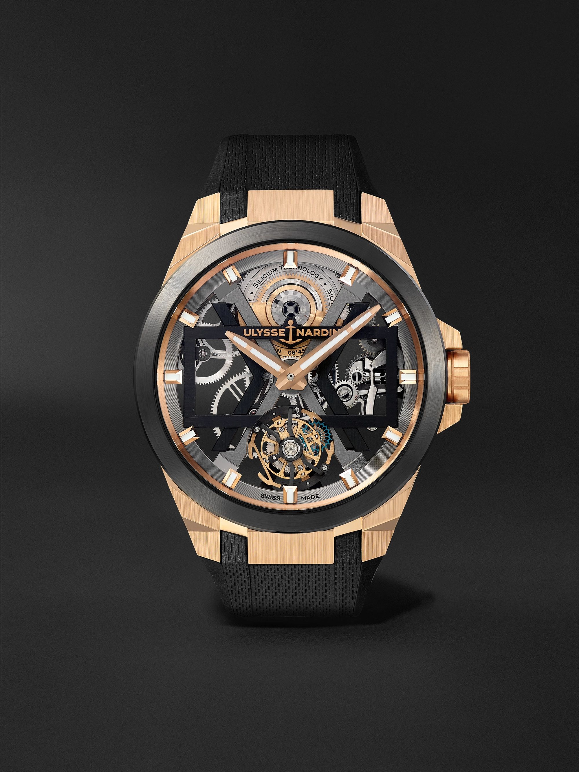 ULYSSE NARDIN Blast Automatic Tourbillon Skeleton 45mm 18-Karat Rose Gold, Titanium and Rubber Watch, Ref. No. 1725-400-3A/02