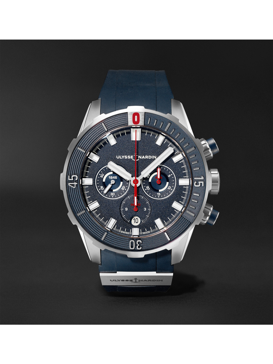Ulysse Nardin Diver Automatic Chronograph 44mm Titanium And Rubber Watch, Ref. No. 1503-170-3/93 In Blue