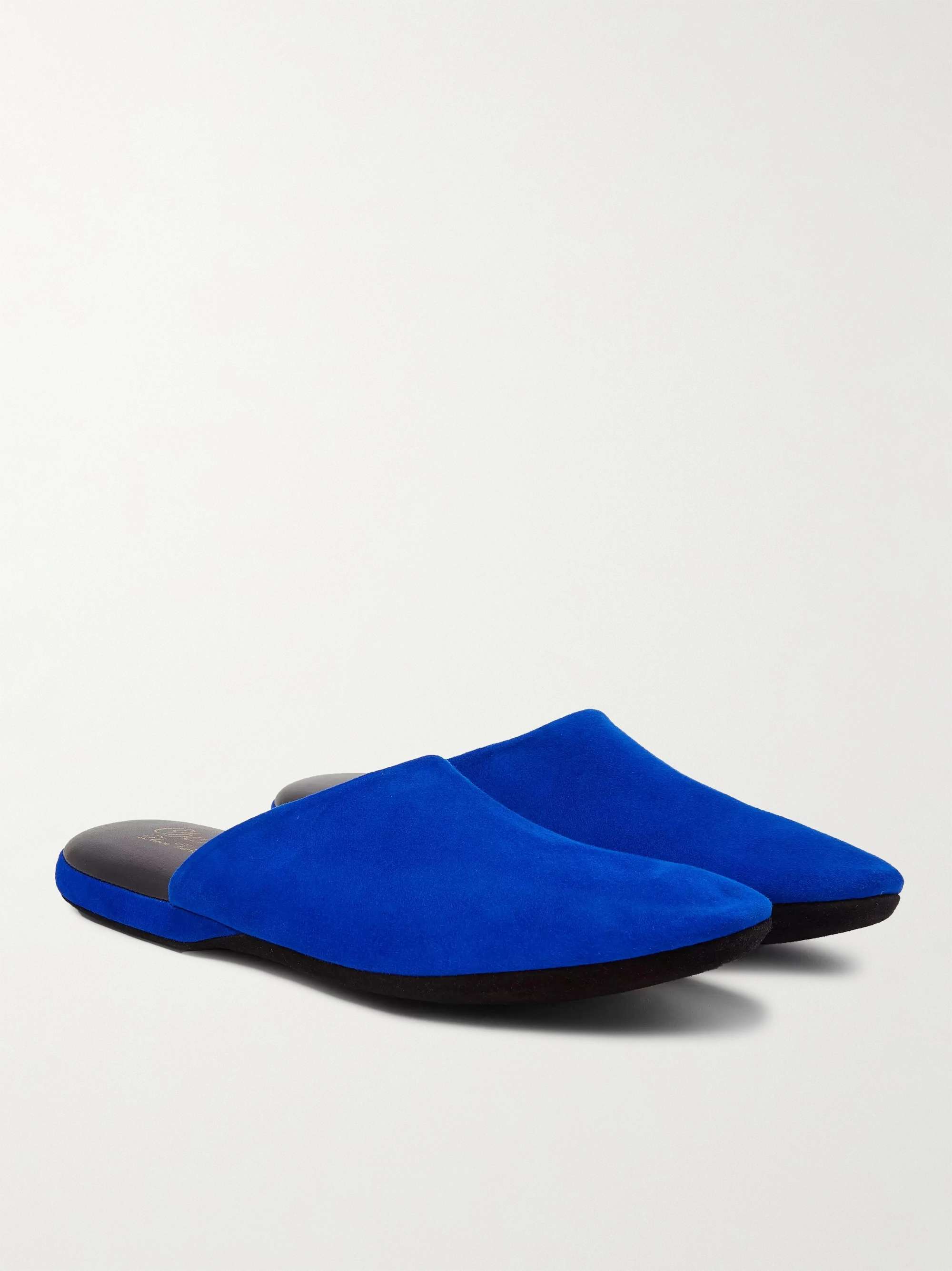 DEREK ROSE Crawford Leather-Trimmed Shearling-Lined Suede Slippers for Men