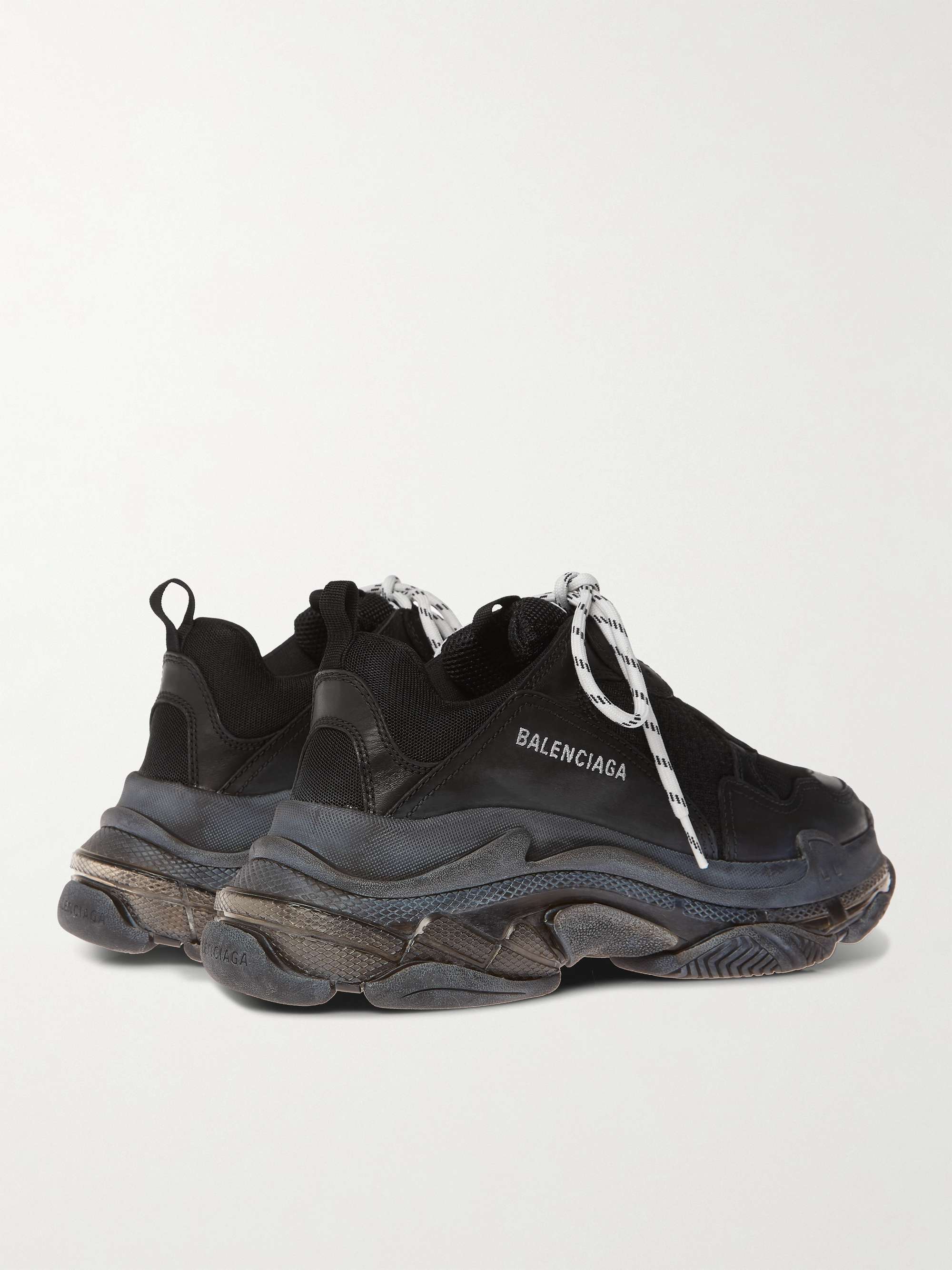 BALENCIAGA Triple S Clear Sole Mesh, Nubuck and Leather Sneakers