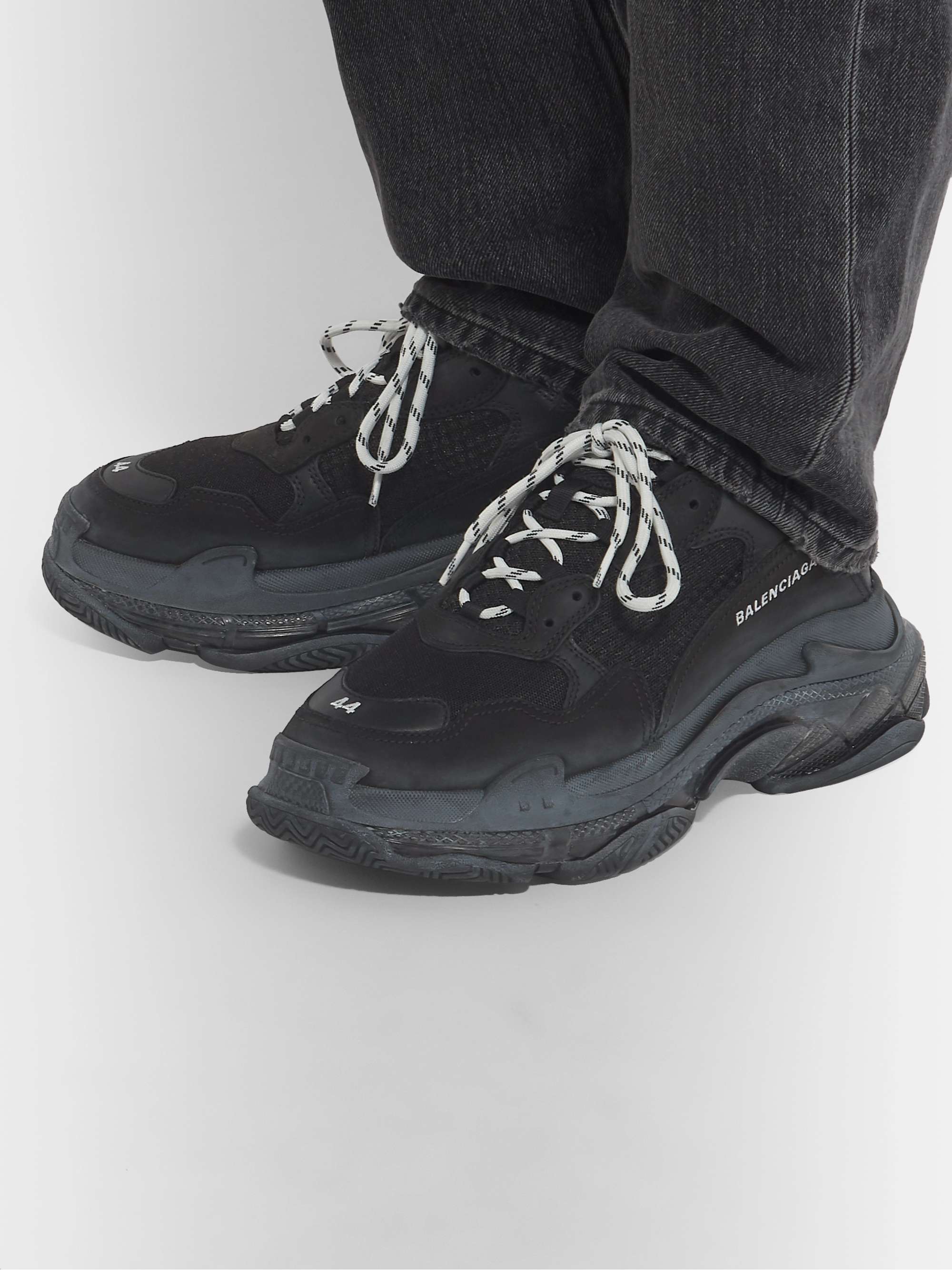 BALENCIAGA Triple S Clear Sole Mesh, Nubuck and Leather Sneakers