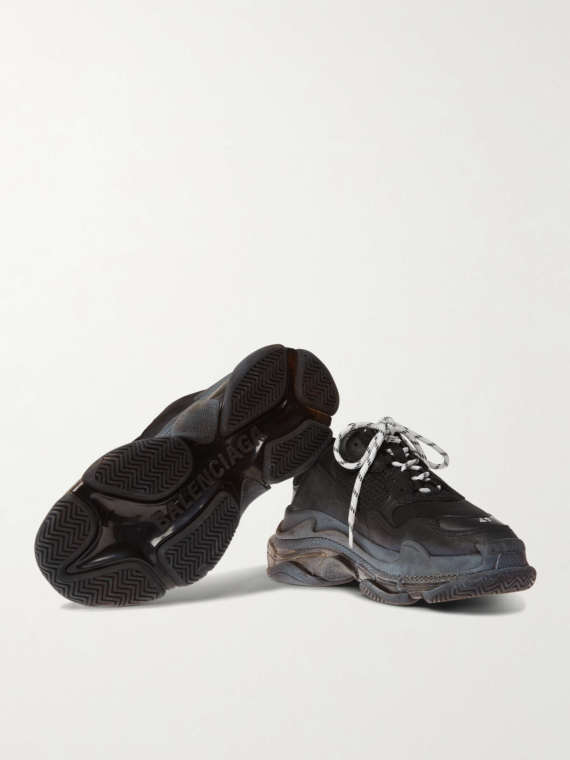 BALENCIAGA Triple S Clear Sole Mesh, Nubuck and Leather Sneakers