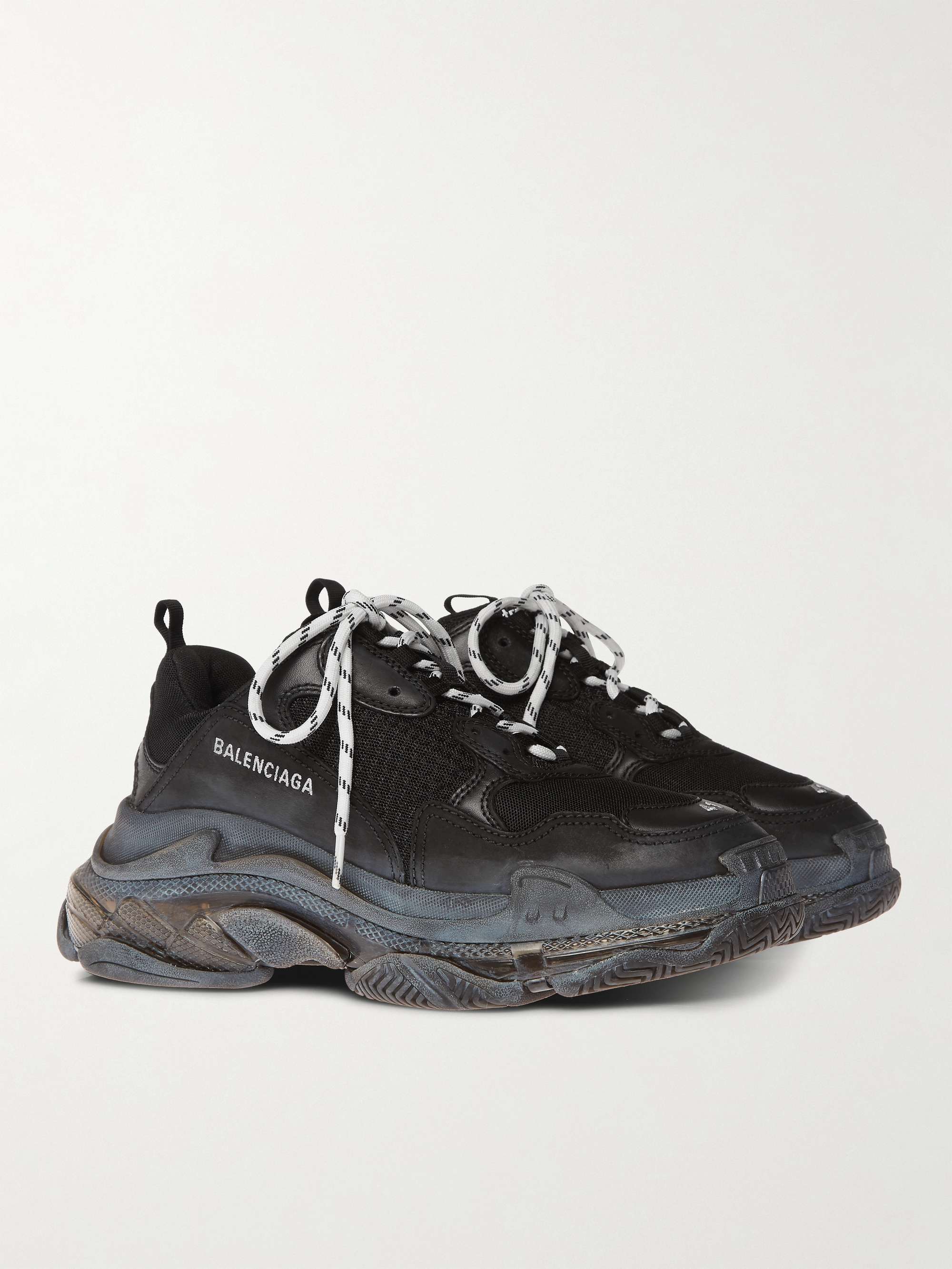 BALENCIAGA Triple S Clear Sole Mesh, Nubuck and Leather Sneakers