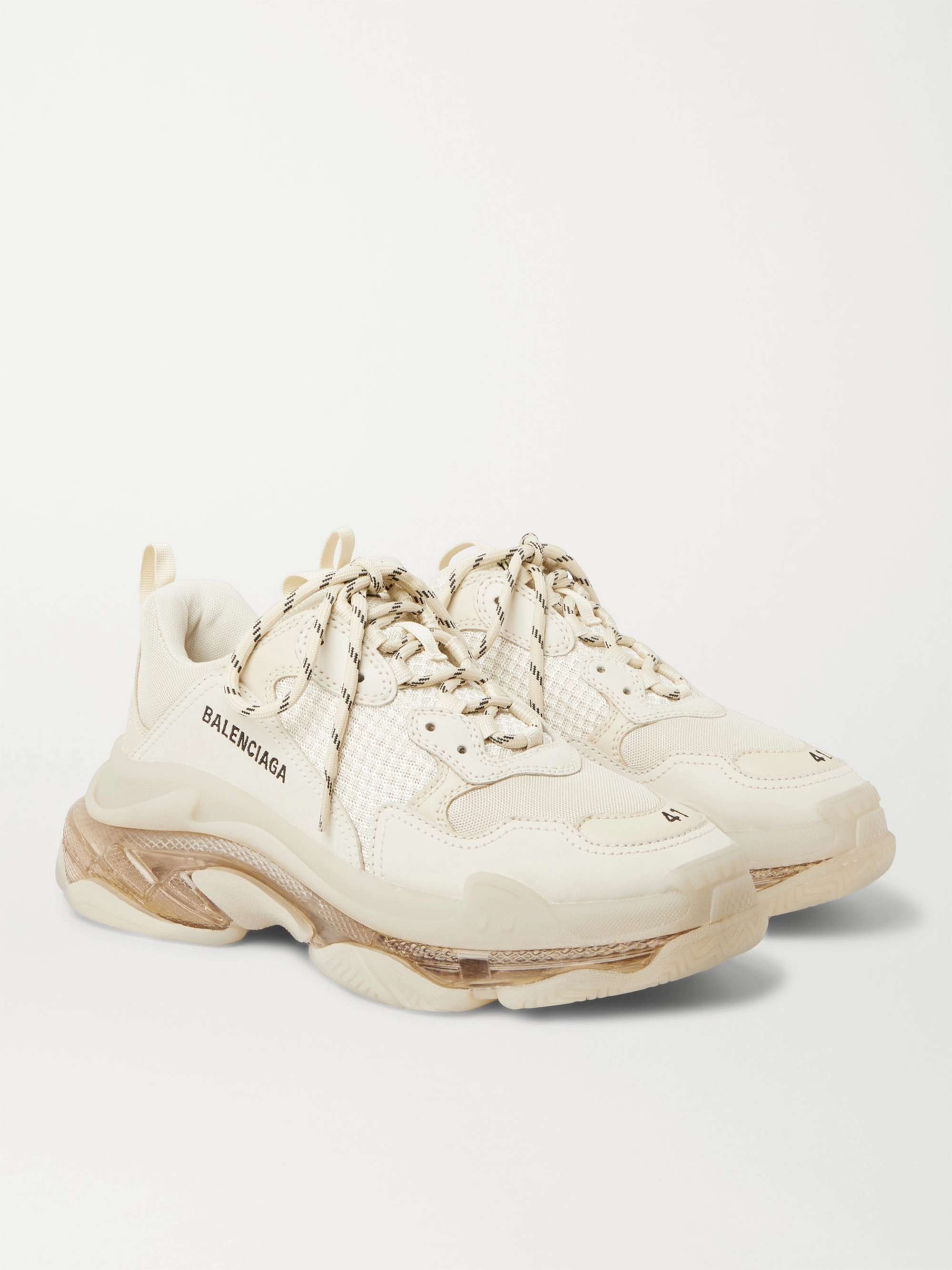 BALENCIAGA Triple S Clear Sole Mesh, Nubuck and Leather Sneakers