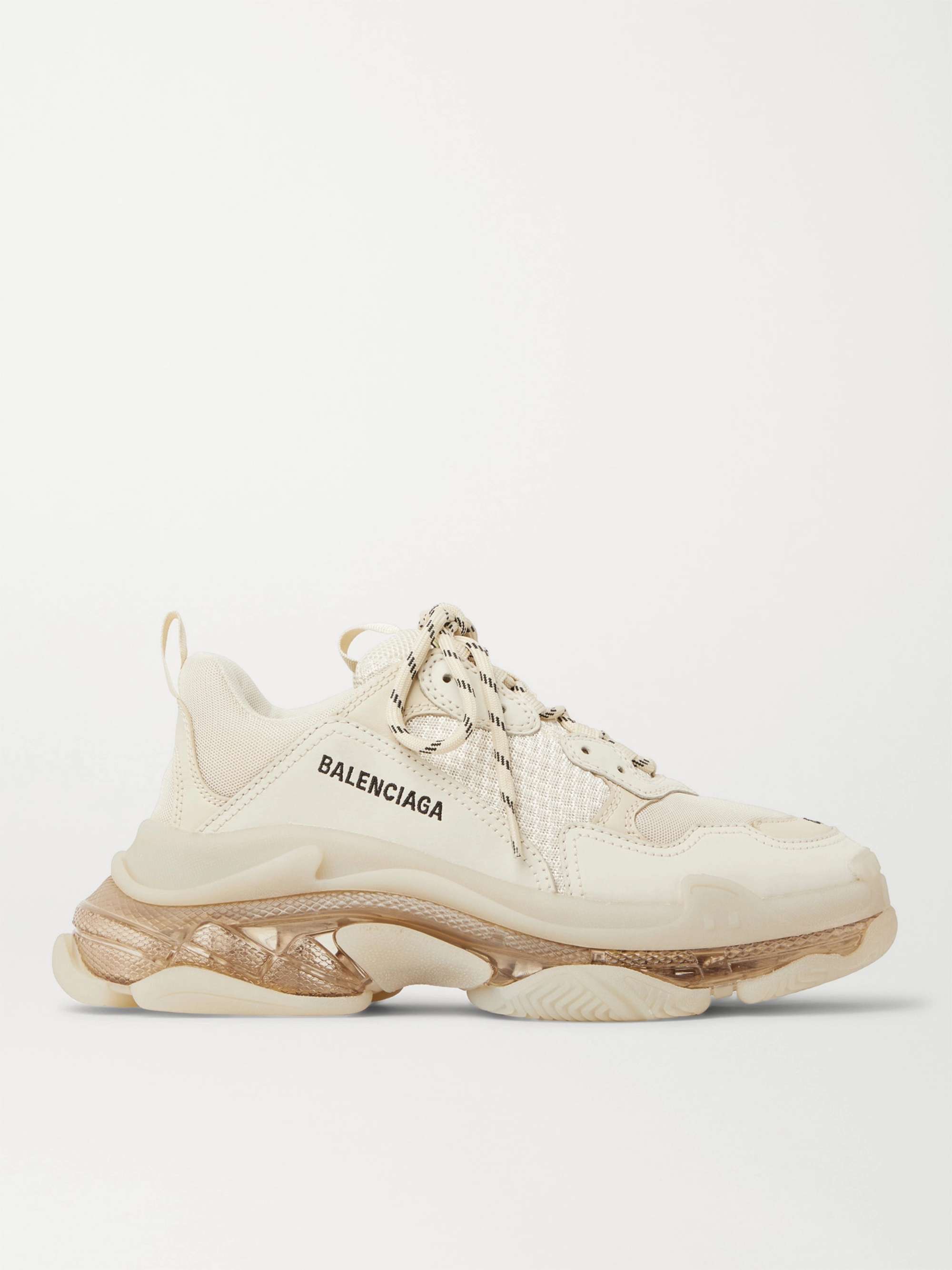 BALENCIAGA Triple S Clear Sole Mesh, Nubuck and Leather Sneakers