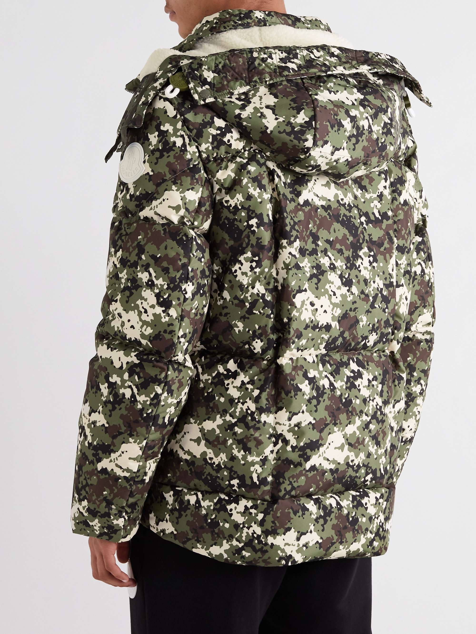 MONCLER Faux Shearling-Trimmed Quilted Camouflage-Print Shell Hooded Down Jacket