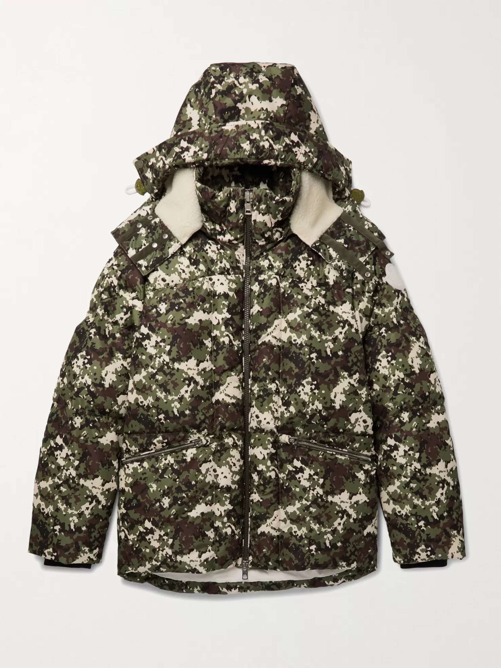 MONCLER Faux Shearling-Trimmed Quilted Camouflage-Print Shell Hooded Down Jacket
