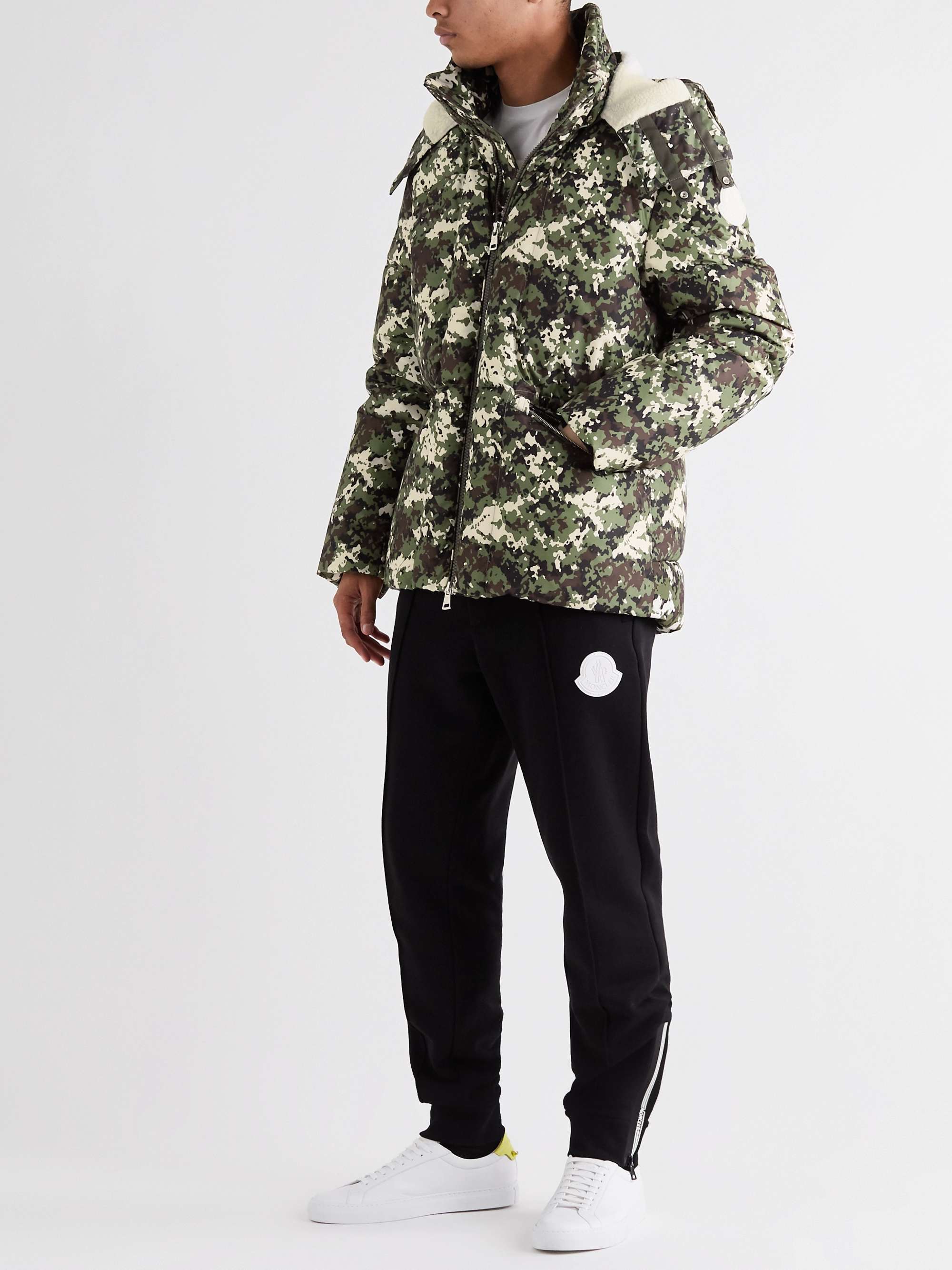 MONCLER Faux Shearling-Trimmed Quilted Camouflage-Print Shell Hooded Down Jacket