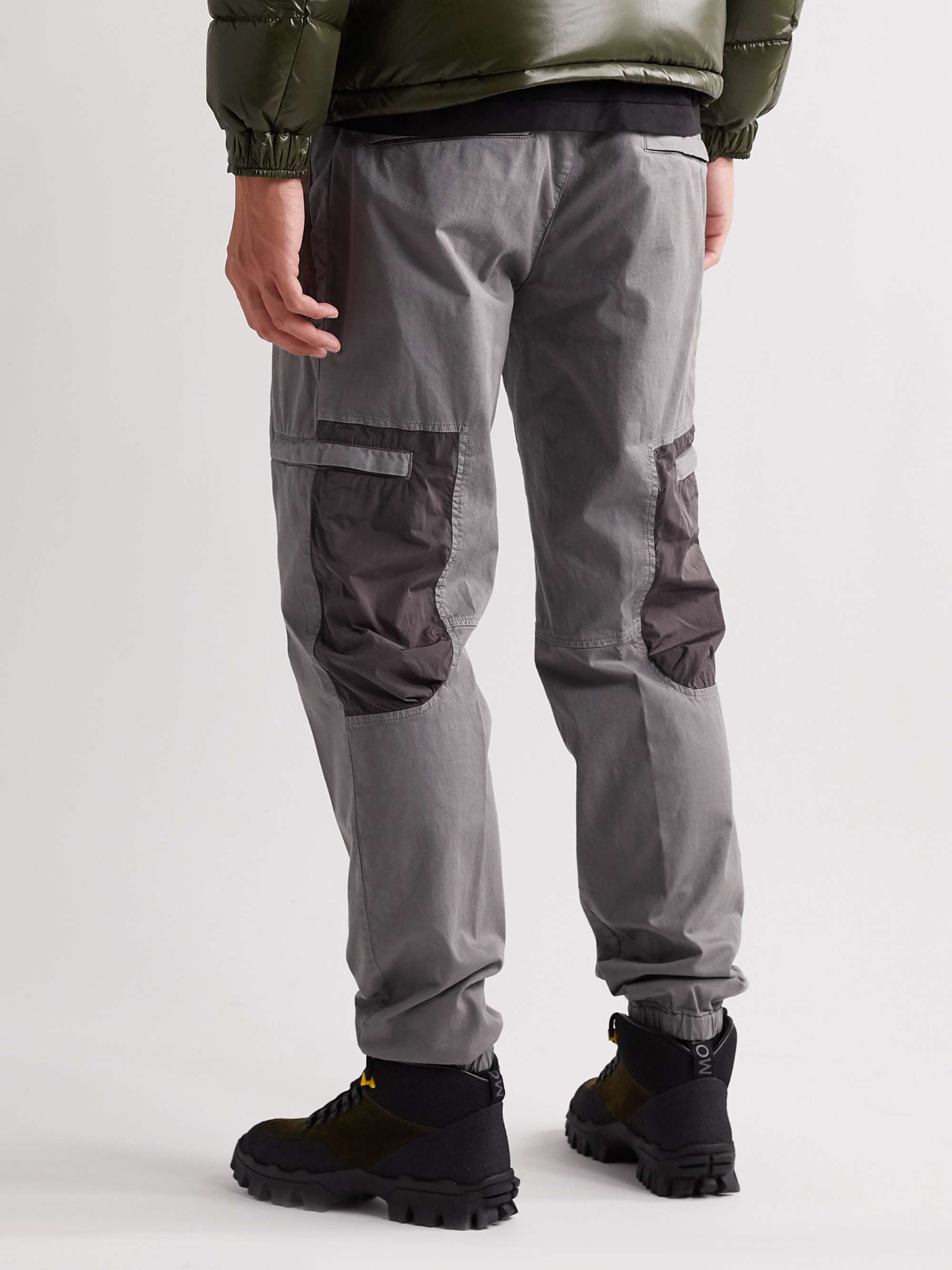 MONCLER Tapered Belted Shell-Trimmed Stretch-Cotton Twill Cargo Trousers