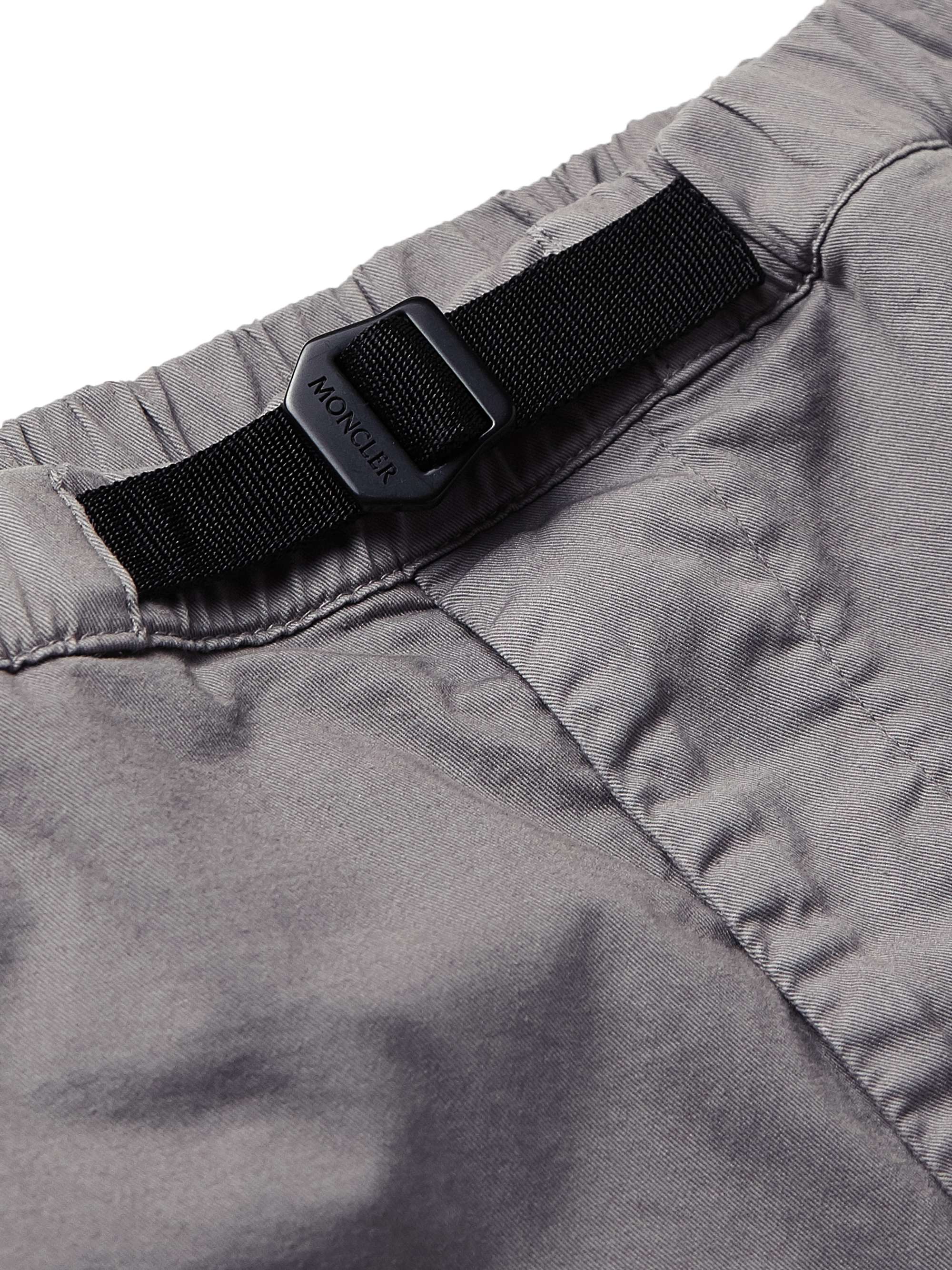 MONCLER Tapered Belted Shell-Trimmed Stretch-Cotton Twill Cargo Trousers