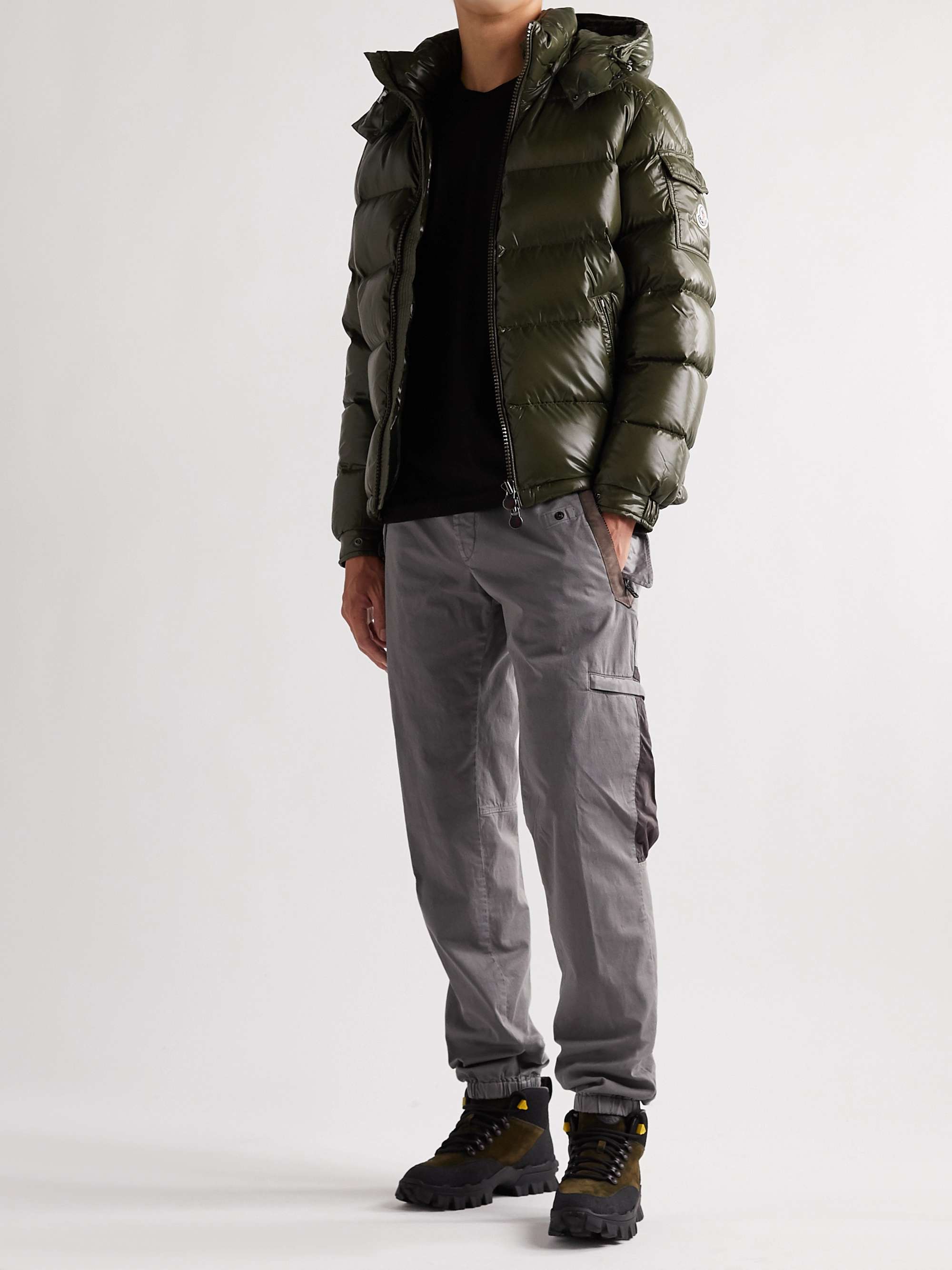 MONCLER Tapered Belted Shell-Trimmed Stretch-Cotton Twill Cargo Trousers
