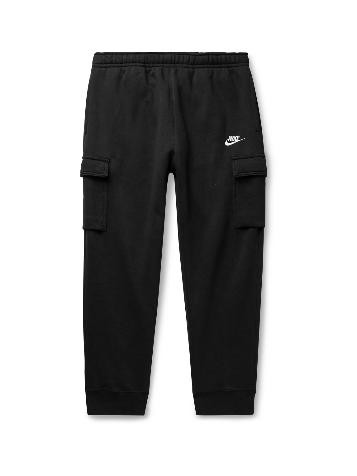 Nike Sportswear Club Slim-fit Tapered Cotton-blend Jersey Cargo Sweatpants In Black